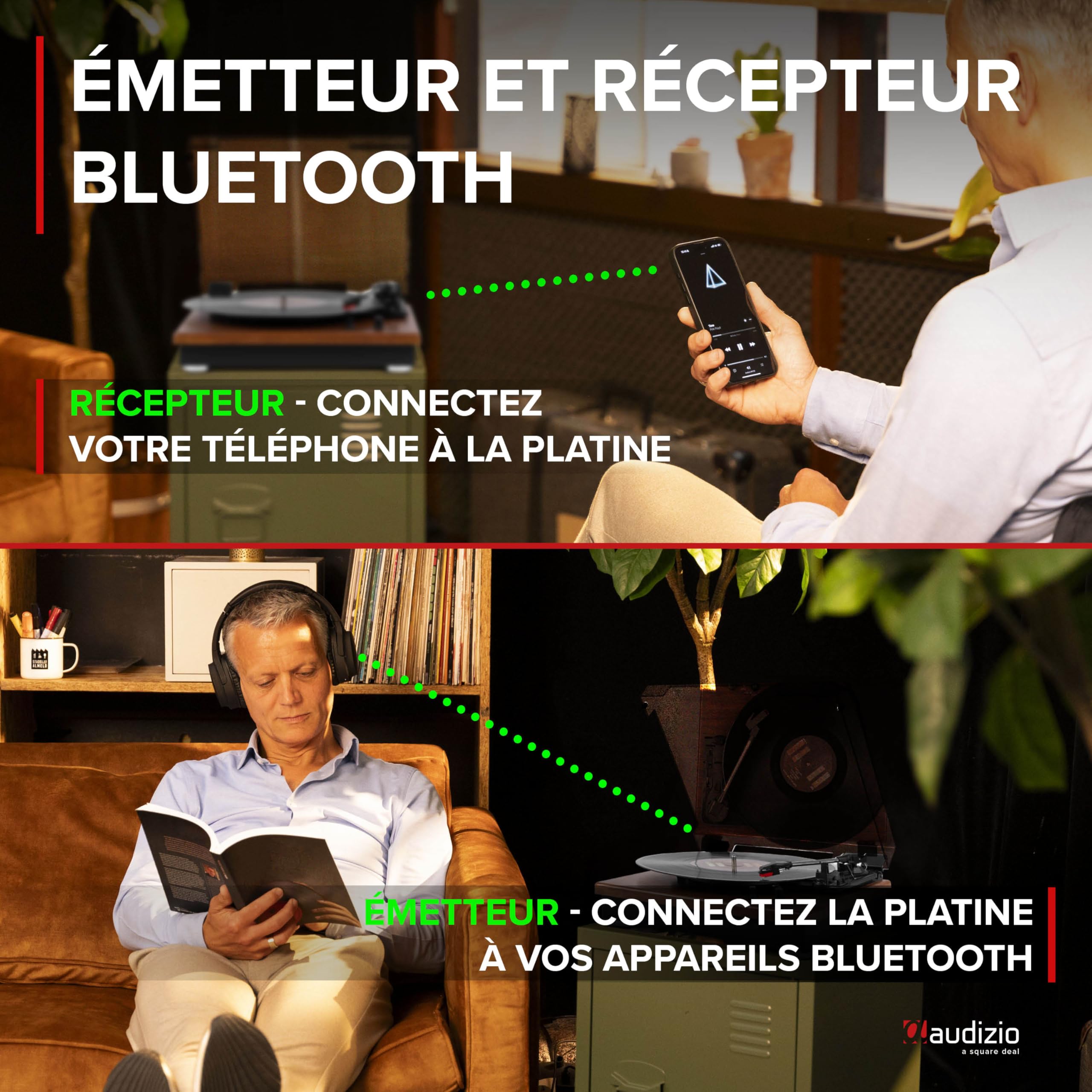 Audizio RP112AL Platine Vinyle Bluetooth in & Out - Chêne, Haut-parleurs stéréo intégrés, Lecture disques 33, 45 et 78 Tours, Une Platine idéale pour décorer et écouter Vos vinyles