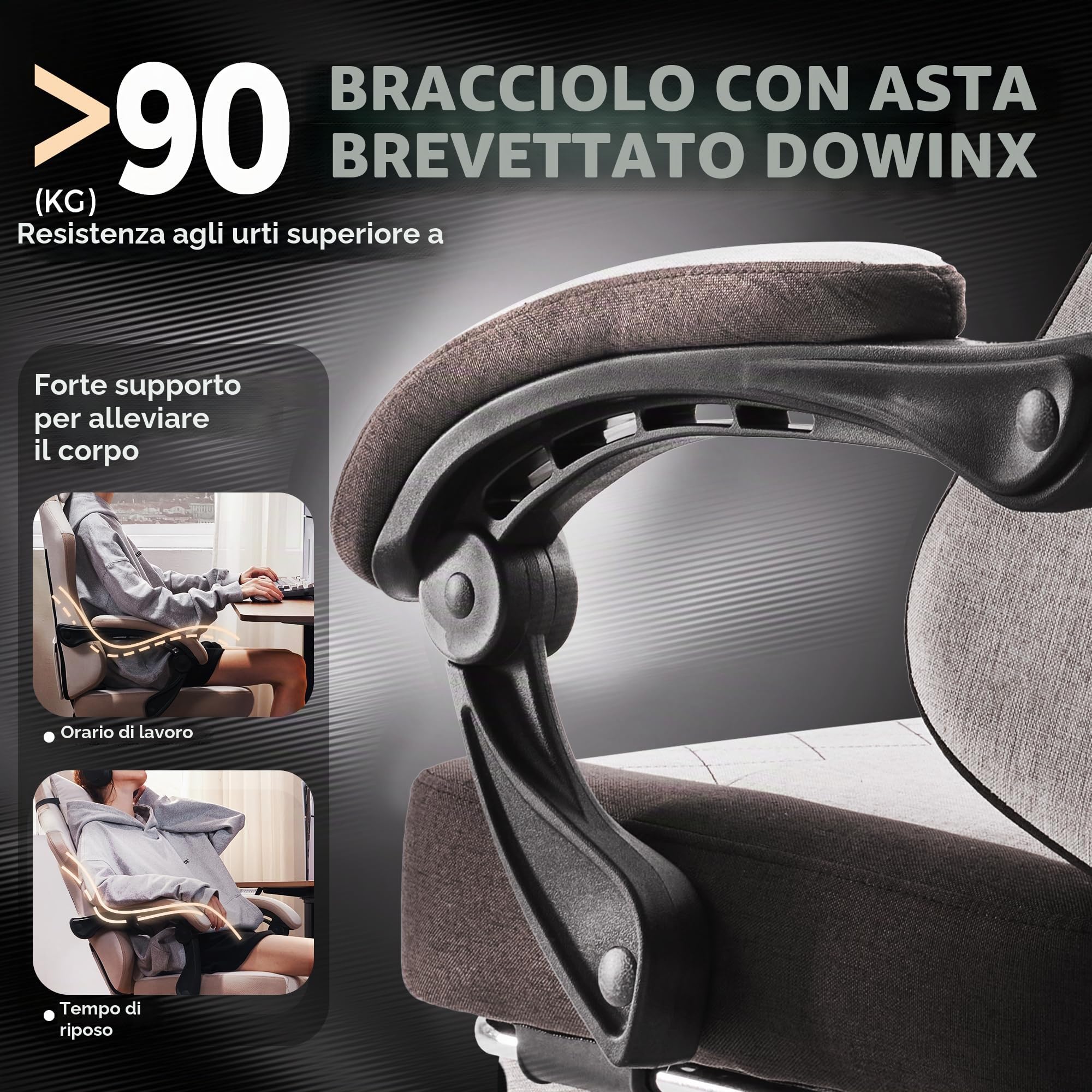 Dowinx Sedia da gioco in tessuto con cuscino a molle, supporto lombare e poggiapiedi, per adulti, sedia da gioco ergonomica, grande e alta, per giochi in ufficio, 135 kg, marrone