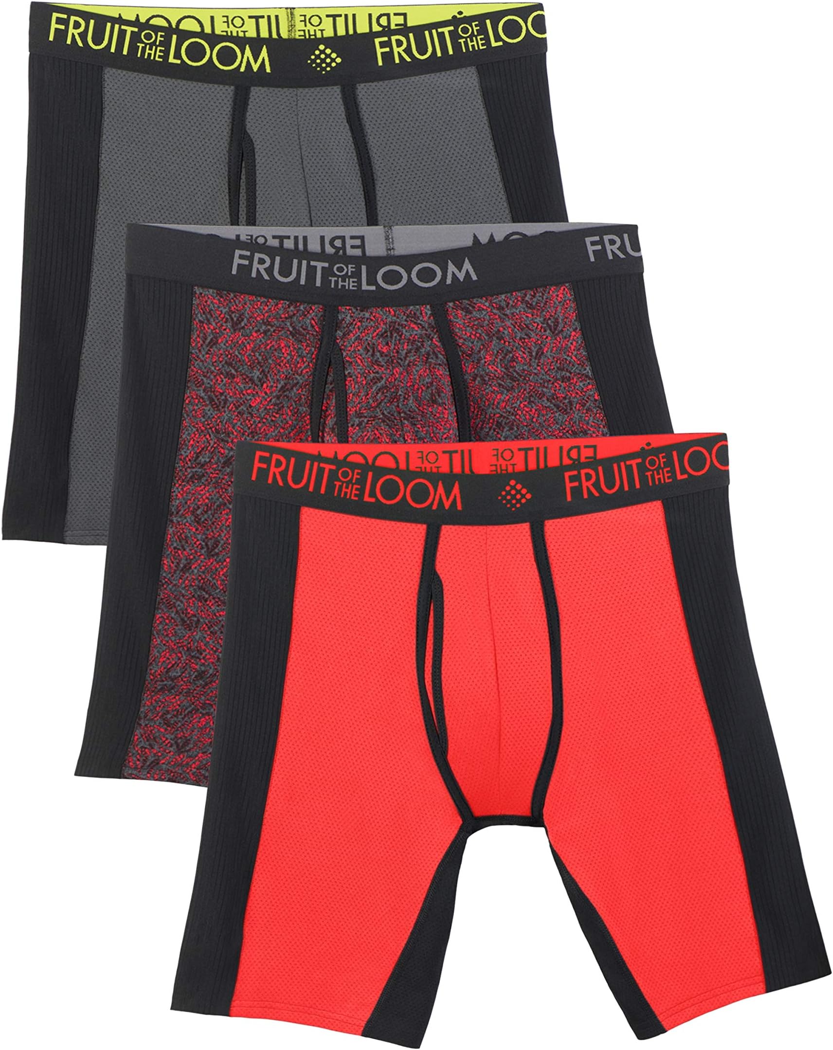 Fruit of the LoomMen's Breathable Boxer Briefs, Moisture Wicking Underwear, Assorted Color Multipacks