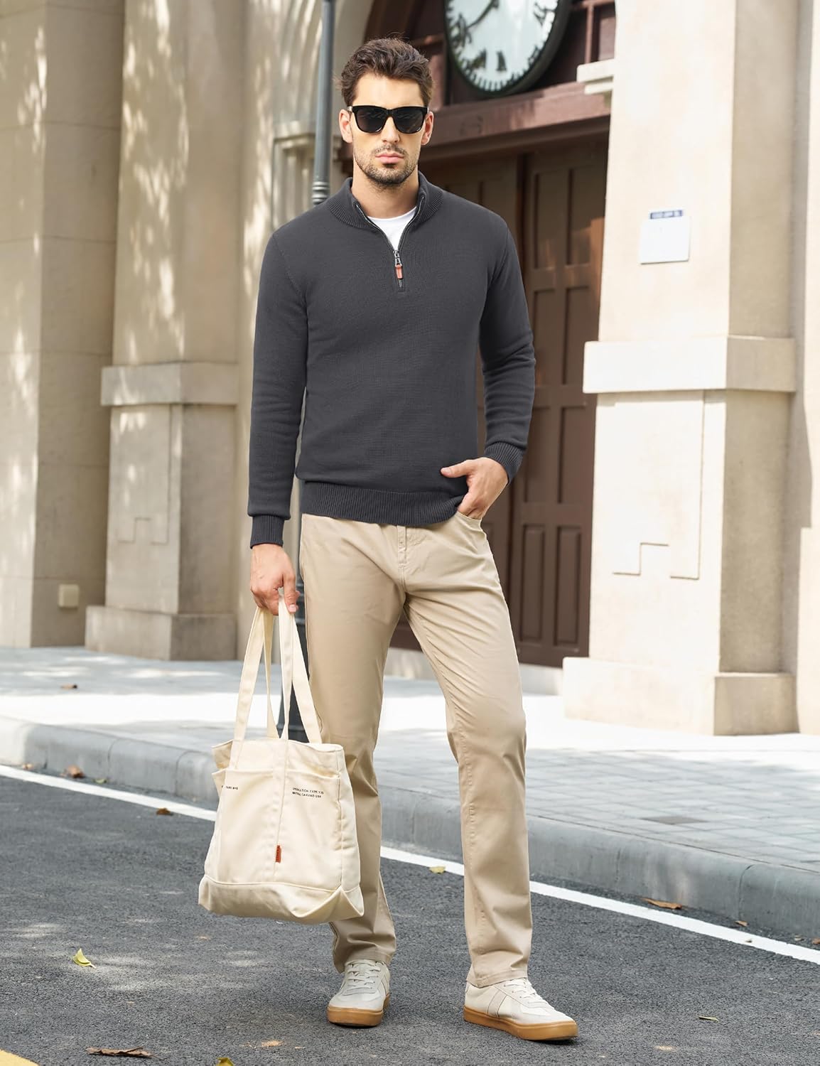 MAGNIVIT Men's Sweater Quarter Zip Pullover Fall Winter Spring Knitted Solid Color Sweater - Image 4