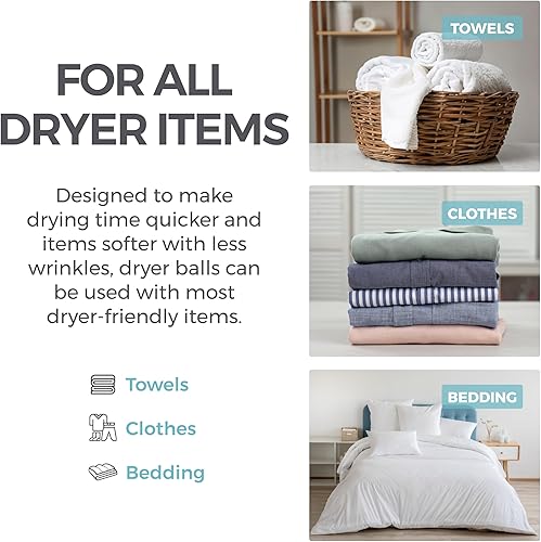 Miniatura 7 de HOME GENIE Paquete de 6 bolas secadoras de lana 100% neozelandesa XL, reutilizables, más de 400 cargas, secado rápido y ayuda a reducir las arrugas,