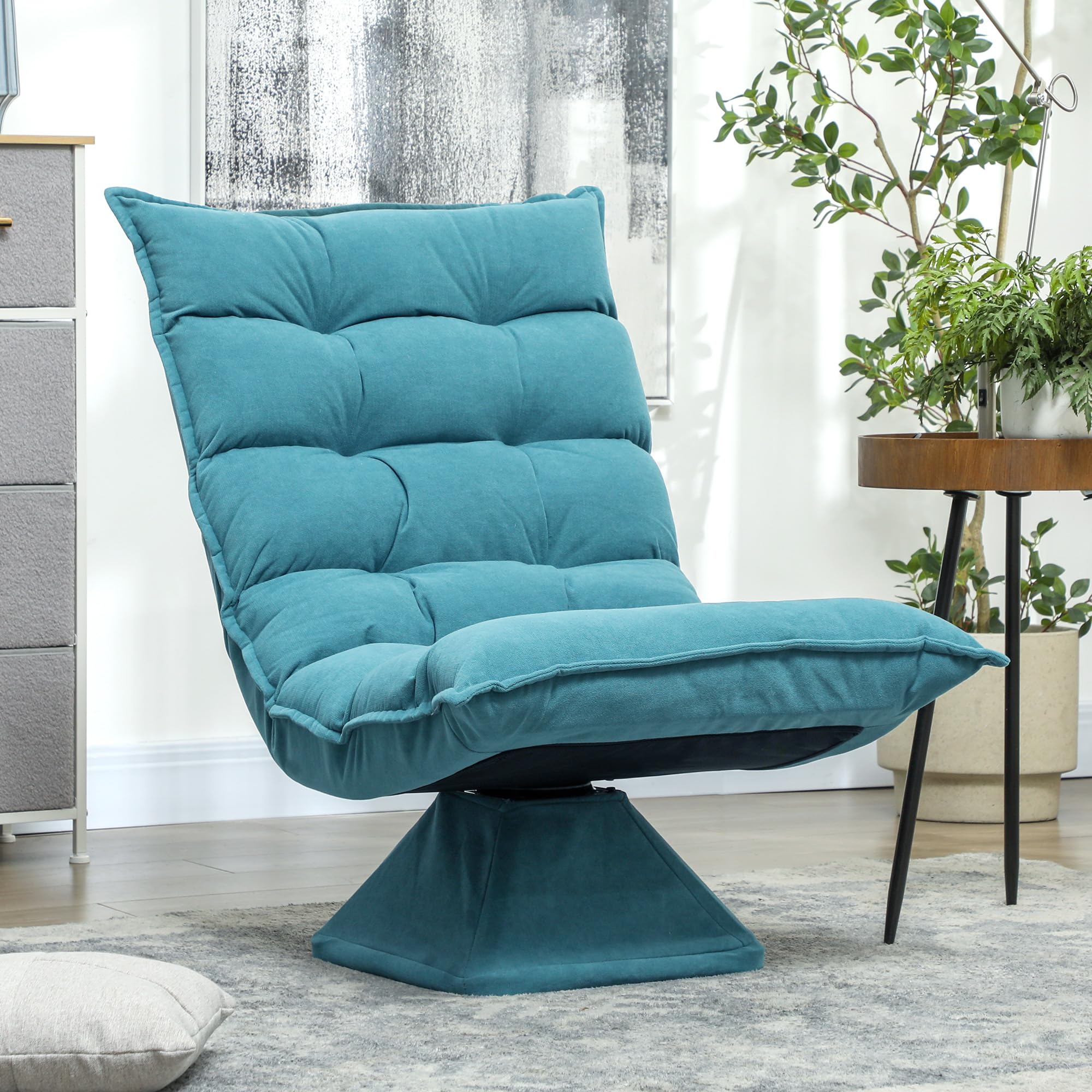 HOMCOM Poltrona Relax Girevole 360° con Schienale Regolabile in 5 Posizioni, Poltrona da Terra, Seduta Ampia Imbottita Spessa in Microfibra Effetto Velluto, per Soggiorno Lettura, 62x70x95 cm, Blu