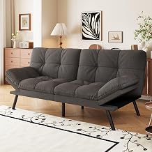 Convertible Futon Sofa Bed,71" Memory Foam Futon Couch,Detachable Cushion,Adjustable Backrest & Armrest,Linen Modern Loveseat Sleeper Recliner for Living Room,Office,Apartment,Retro Grey