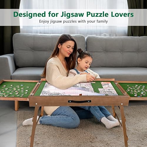 Miniatura 5 de Baseca Tablero de rompecabezas de madera para los amantes de los rompecabezas, mesa de rompecabezas portátil con superficie antideslizante