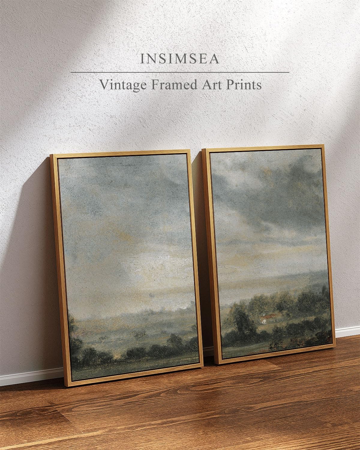 InSimSea 2 Pcs Framed Wall Art Vintage Landscape Decor, Vastness Valley Scene Painting Above Bed Wall Decor, Canvas Prints, Living Room Bedroom Retro Country Decorations, 16"x24", set of 2 High Cloudy Sky 16"x24"x2"