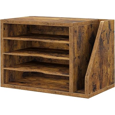 Creso hom Mail Sorter, File Organizer Desktop, Wood Desk Organizer with 3 Adjustable Shelves, Mail Holder for Office, Home, Letter Sorter File Holders for Envelopes, Supplies Magazines, Rustic Brown