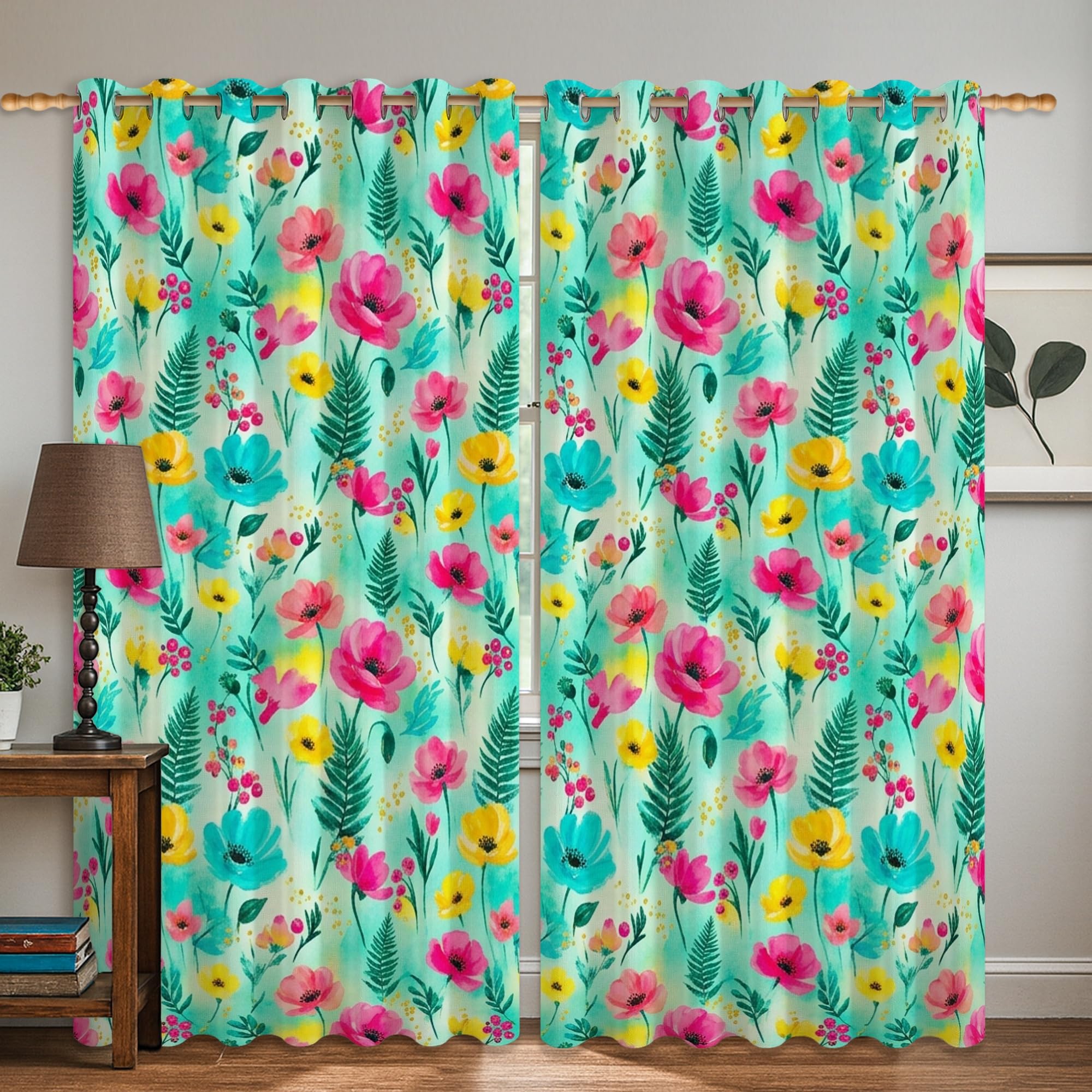 Rideaux occultants pour chambre à coucher au motif floral doux