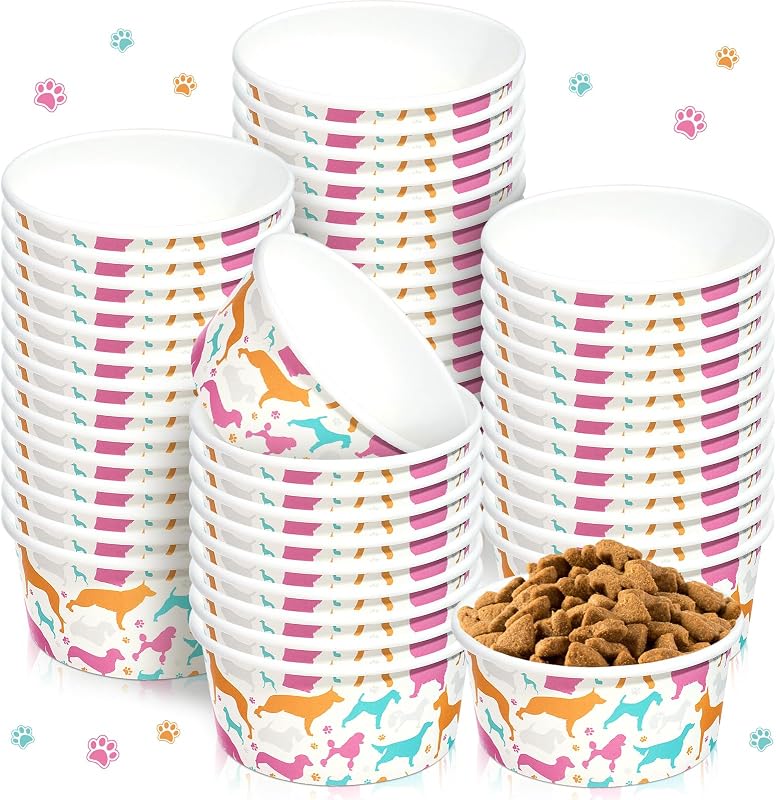 Tigelas descartáveis para cães e gatos Mifoci de papel para viagem, 355 mL, Pacote com 100