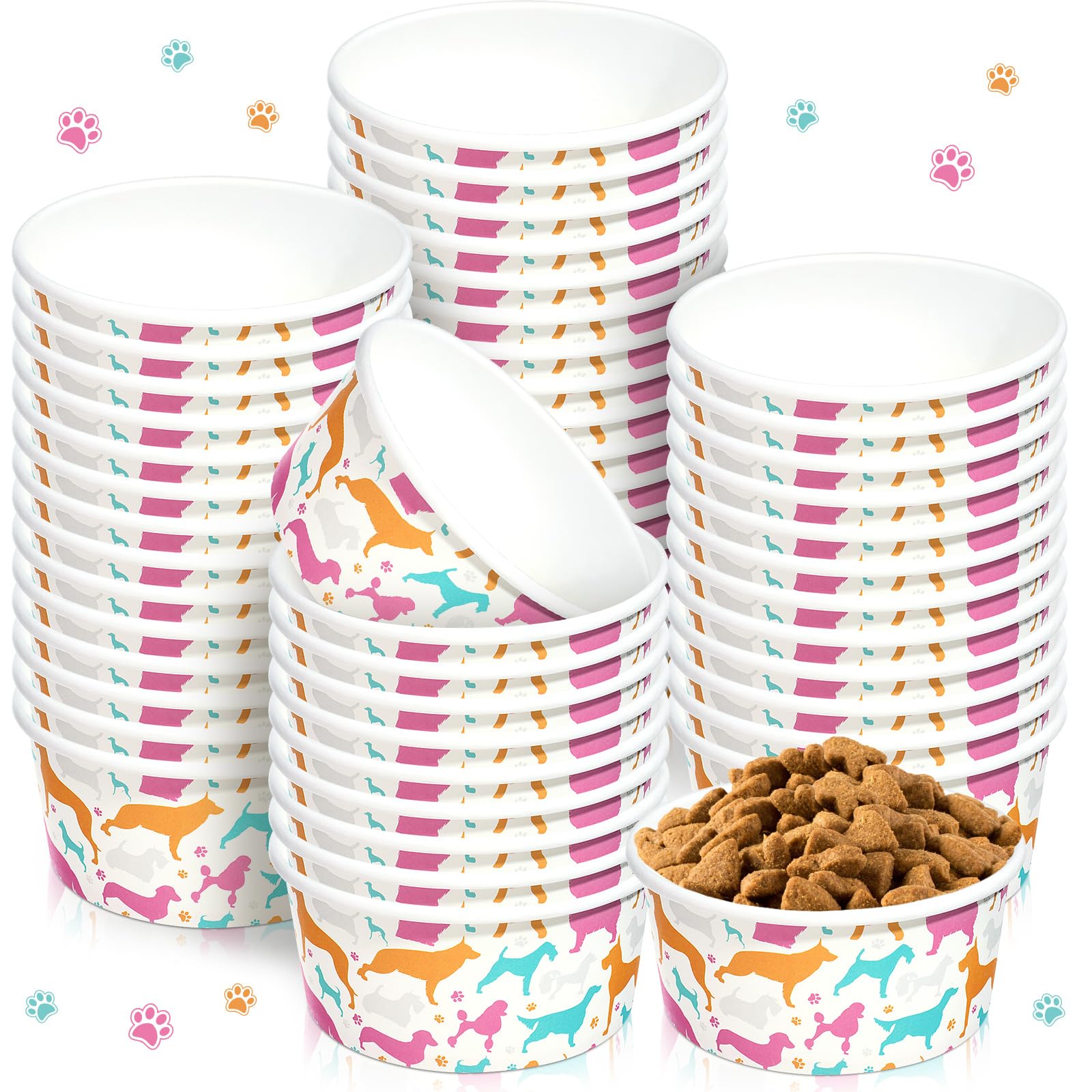 Mifoci 100 Pcs Disposable Dog Bowls 1.5 Cups Pets Disposable Feeding Bowls for Dogs and Cats Pets Paper Travel Cups for Small Medium Dogs Cats Puppy