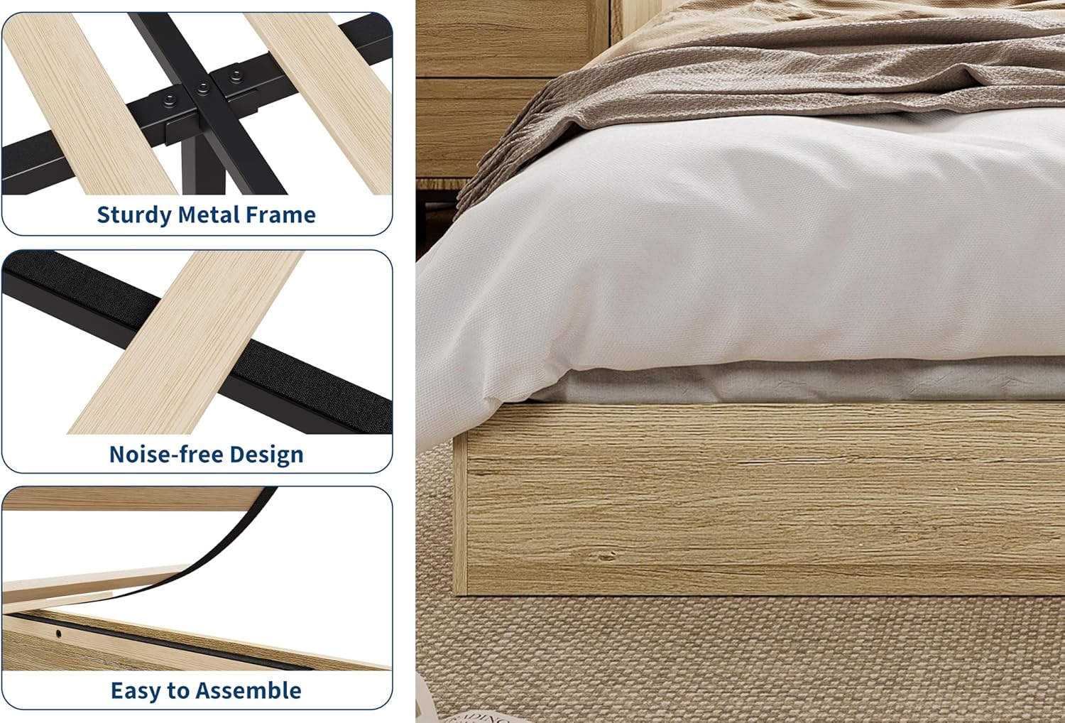 Full Size Wood Platform Bed Frame,Wooden Bed Frame Without Headboard, Wood Slat Support,No Box Spring Needed, Easy Assembly
