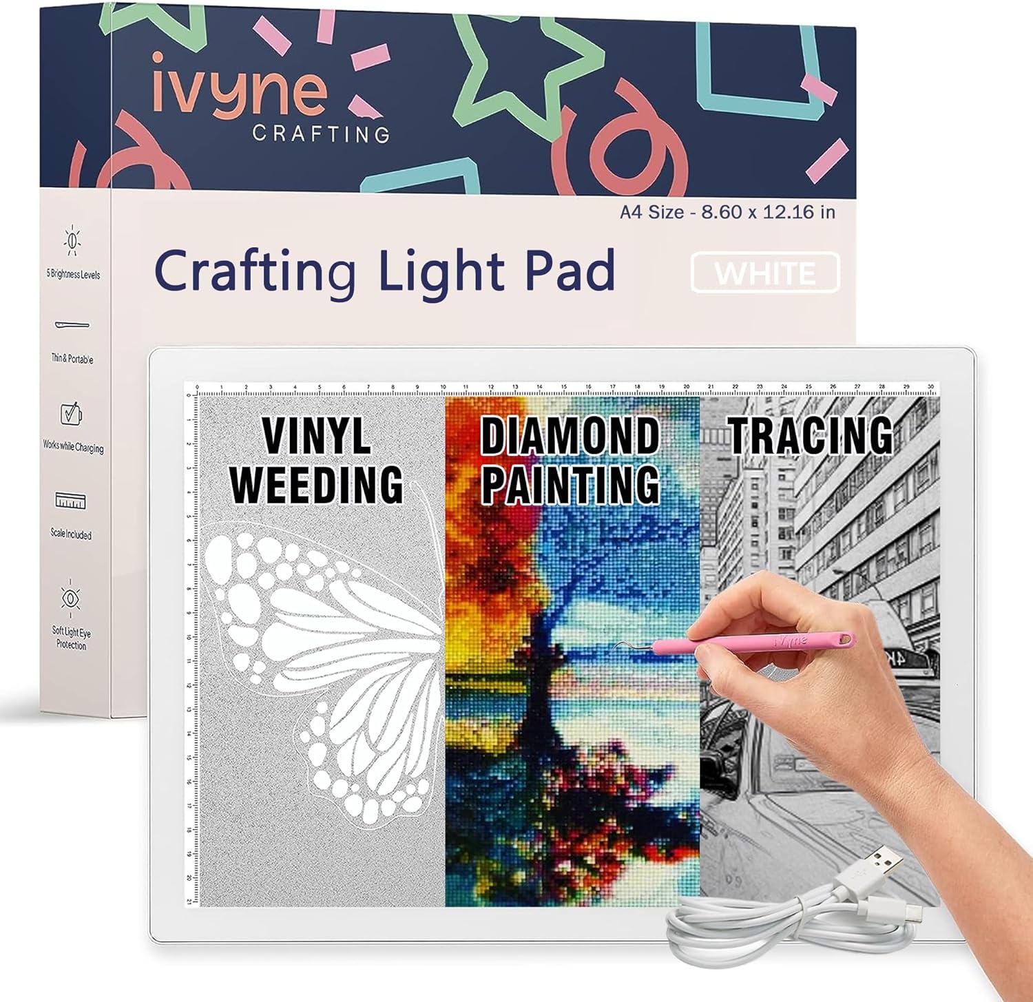 iVyne Corded Light Pad for Weeding Vinyl A4 Light Box for Tracing and