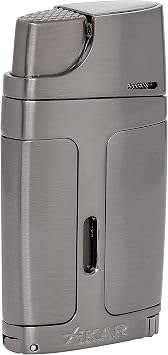 Xikar ELX Double Jet Flame Torch Lighter with 9mm Cigar Punch - Refillable Butane Torch Lighter for Cigars with Flame Adjustment Wheel and Fuel Window