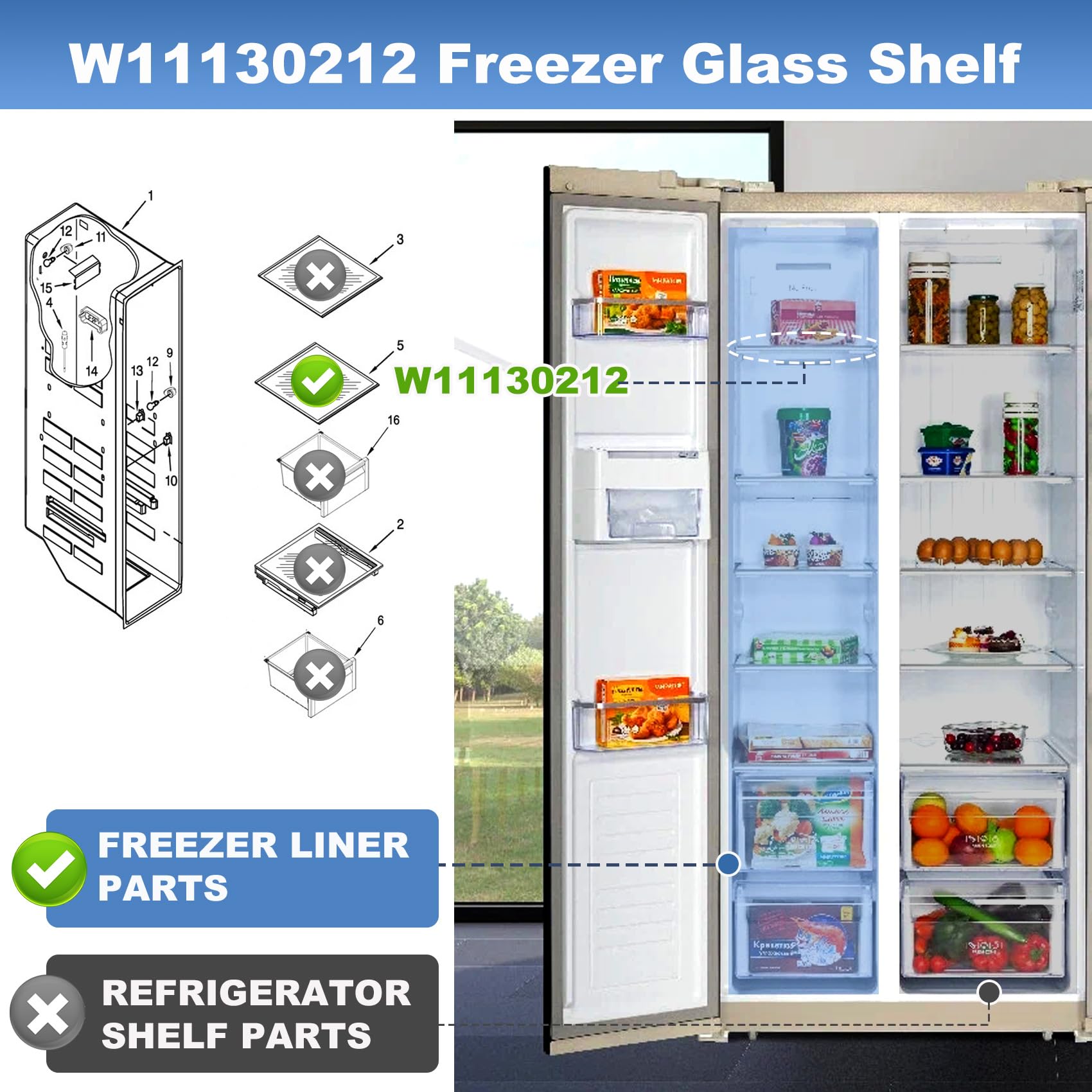 Ripiano In Vetro Per Frigorifero Whirlpool W11039726 W11130214 – Per WRS588FIHZ04 – Nuovo Da Unità Smontata - Foto 6