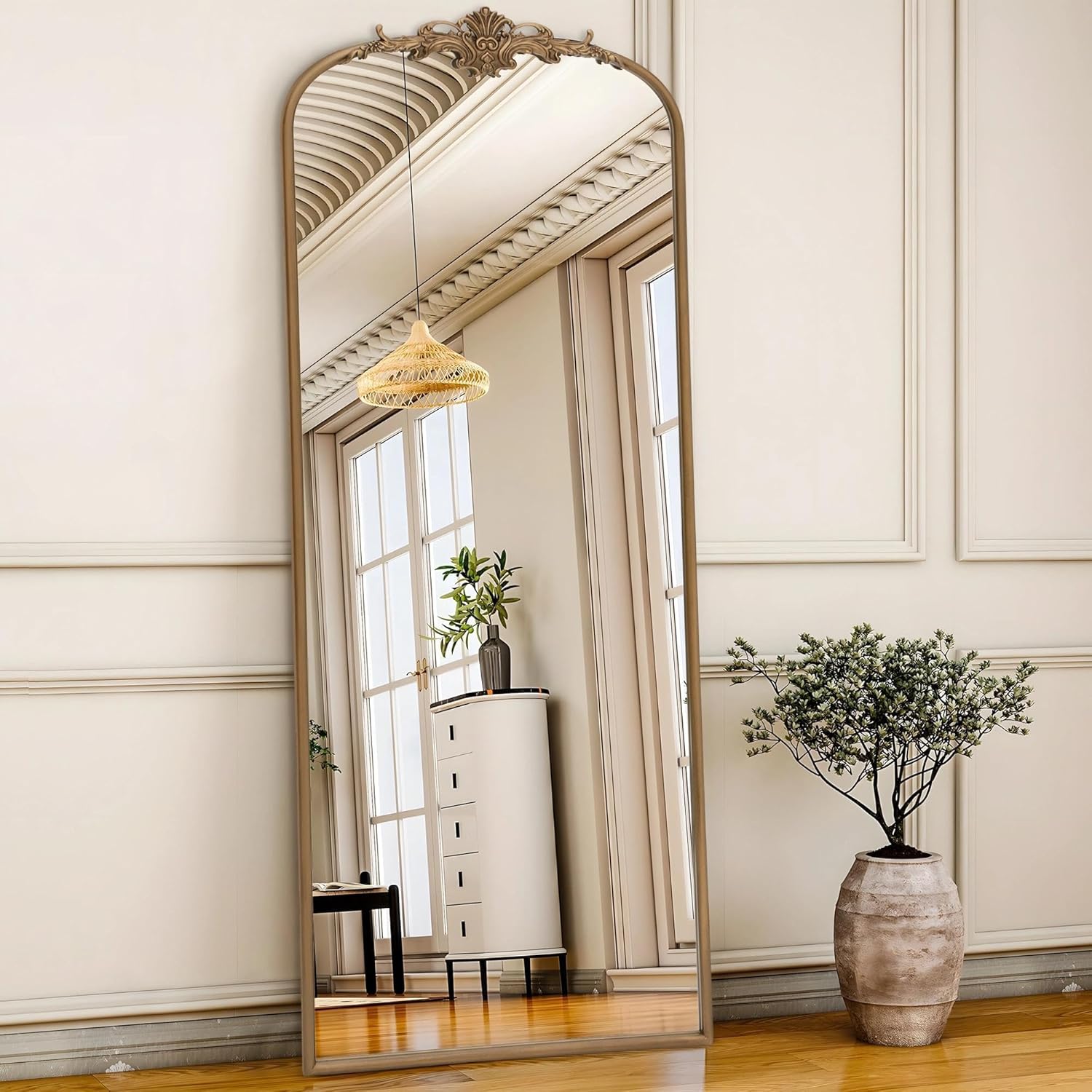 Besdomus Vintage Mirror Full Length: 21"x56" Gold Arched Full Body Mirror - Floor Antique Baroque Traditional Ornate for Entryway/Cloakroom/Bedroom/Living Room - Home Decor for Fashion-Conscious