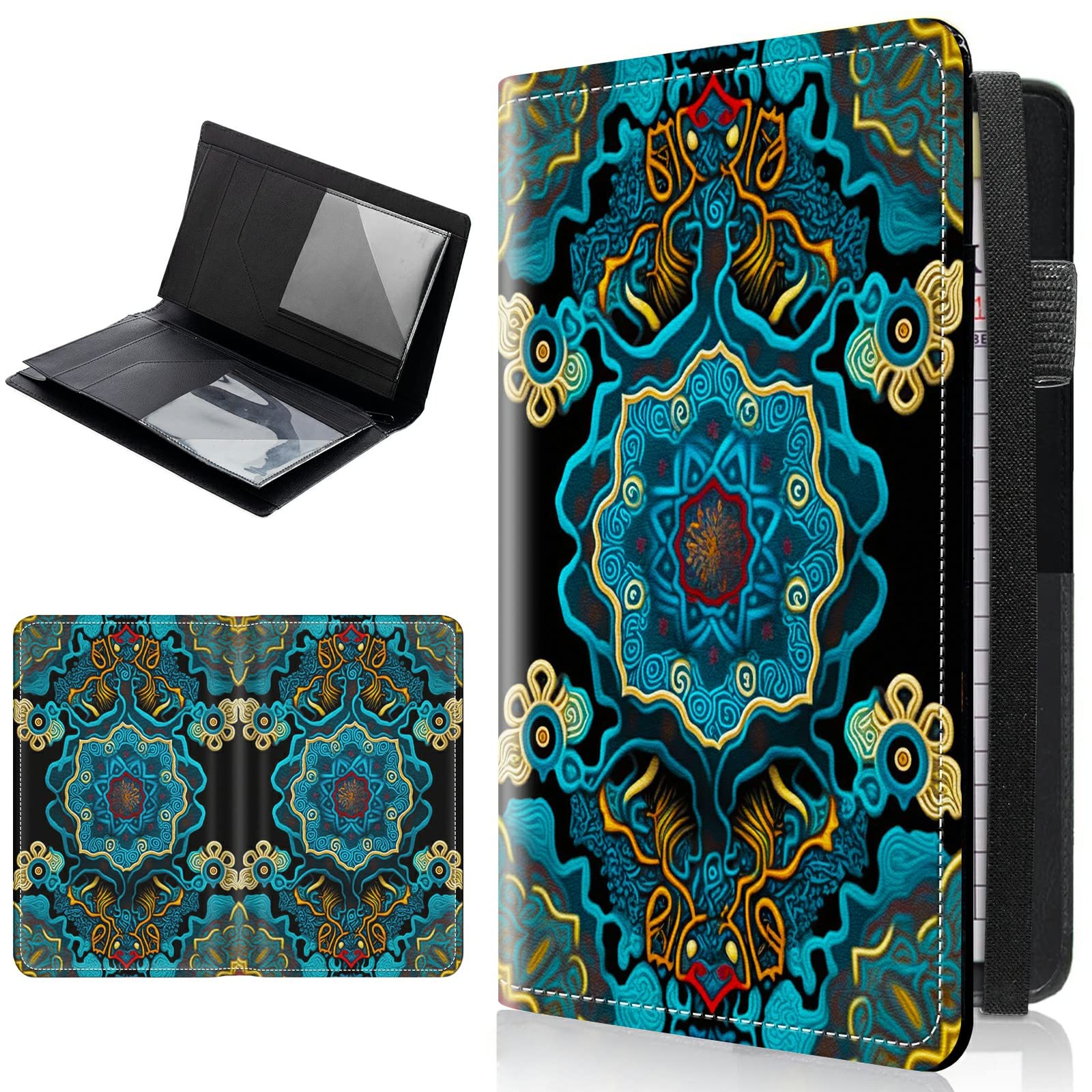 CGFGHHUY Server Books for Waitress with Blue Flowers Pattern Server Book with Zipper and Elastic Band Closure Design 5x9 inch Waitress Book Organizer with 11 Pockets and Pen Holder Fit Waitress Apron