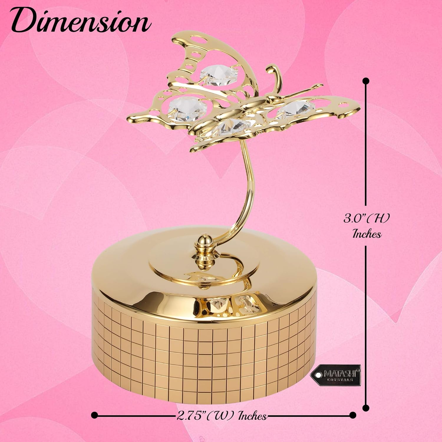 Matashi 24K Gold Plated Music Box – Plays Waltz of the Flowers – Crystal Butterfly Figurine – Elegant Tabletop Décor for Her on Christmas, Valentine’s & Mother’s Day