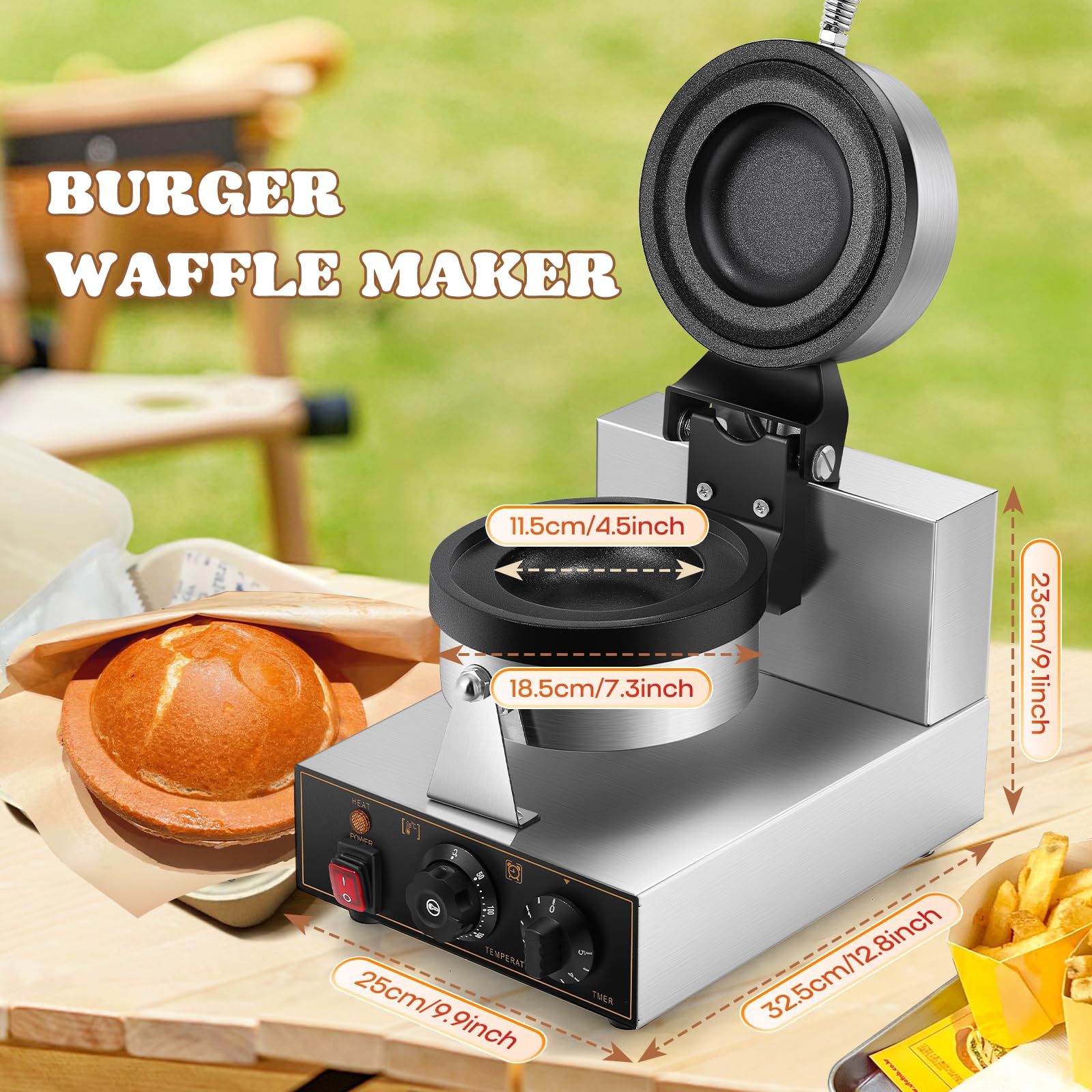 Moongiantgo UFO Burger Waffle Maker, Ice Cream Filling Burger Machine With 0-5 Time & 50-300? Temp Control, Double-Sided Heating Hamburger Maker Non-Stick Gelato Panini Press For Home Kitchen (110V)
