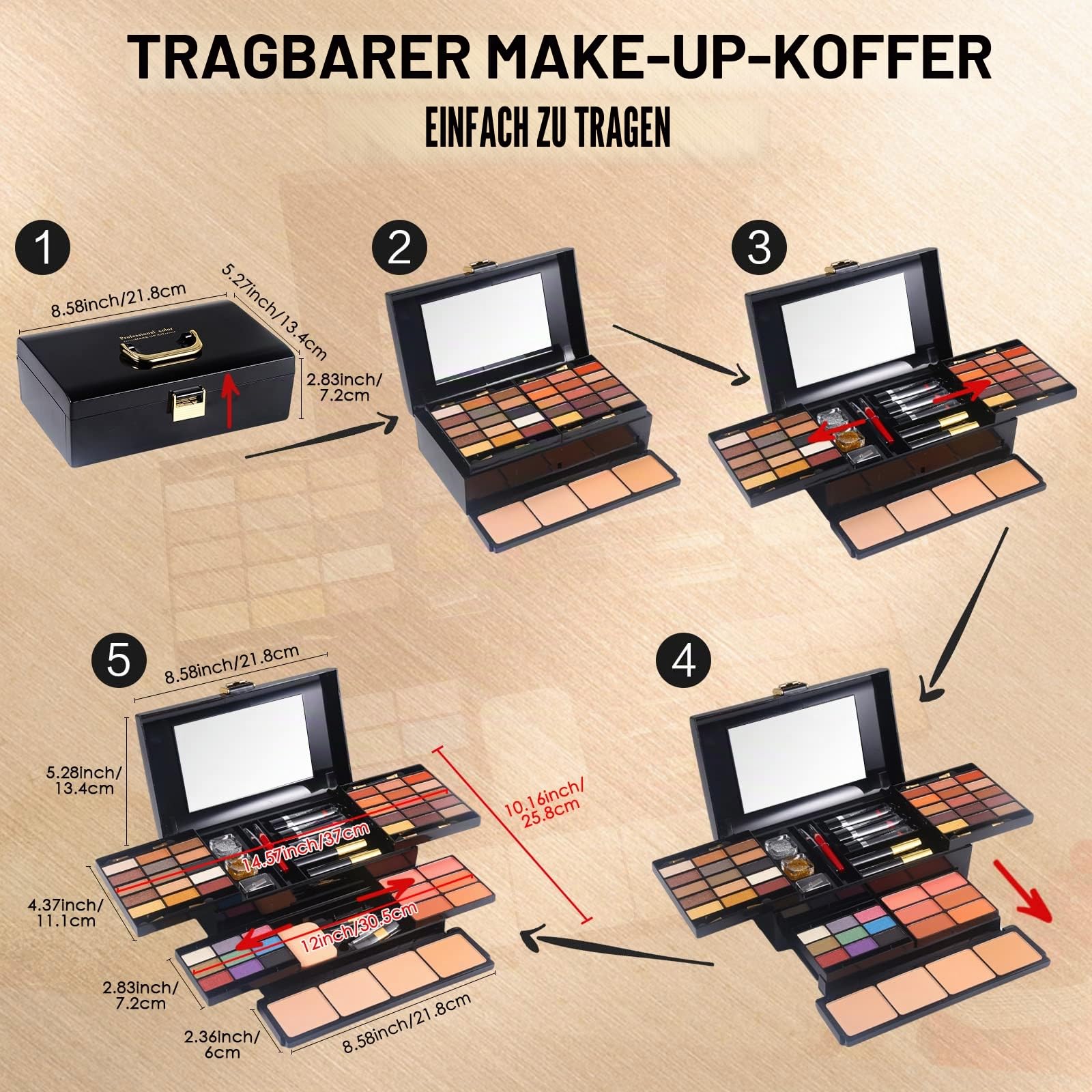 MORNECA Professionelles Make-up-Set für Damen, komplettes Set mit Spiegel, 58 Farben, All-in-One-Make-up-Geschenkset für Mädchen