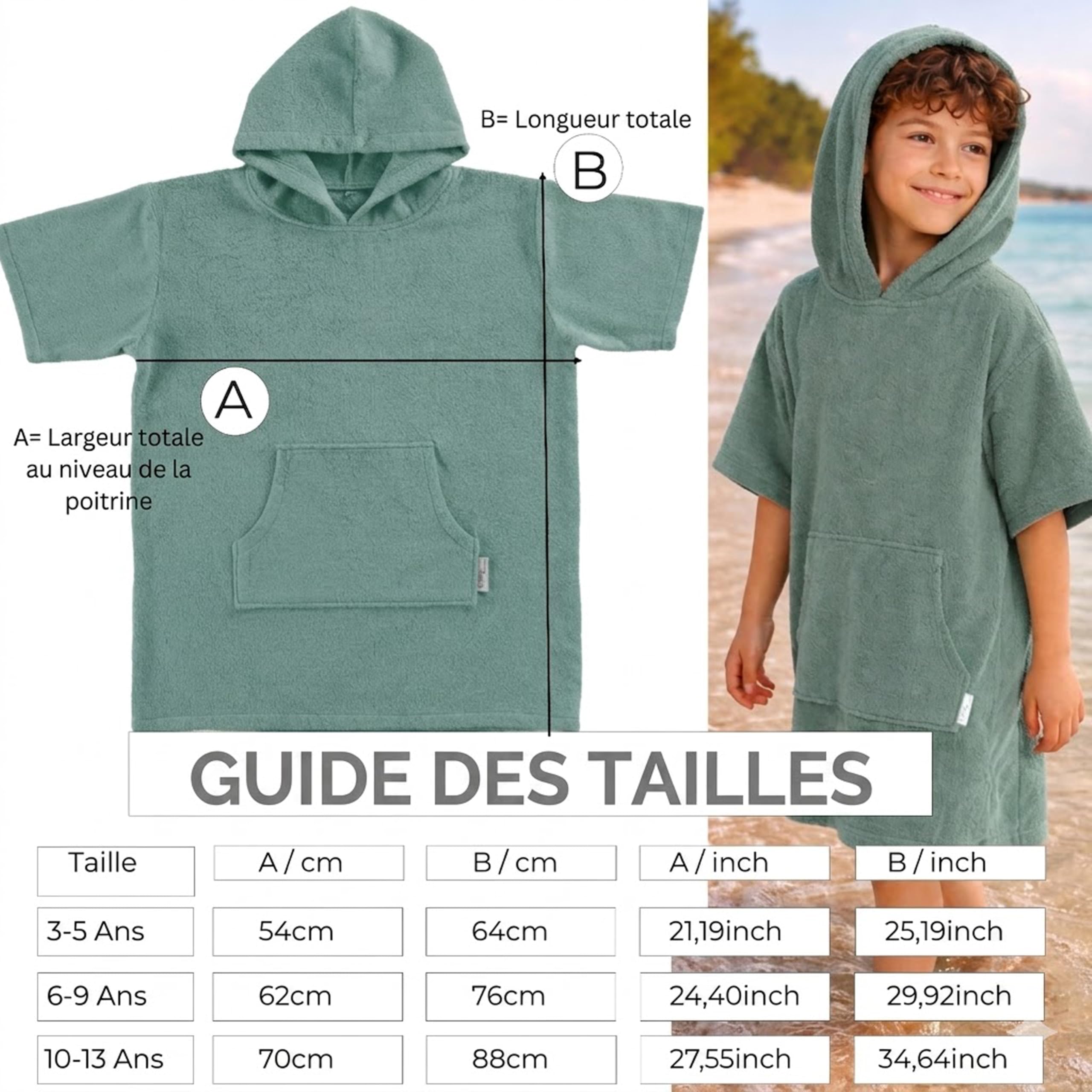 Poncho de bain en tissu éponge Pou enfant | garçon et fille, 100% coton, Avec capuche, Poncho de surf