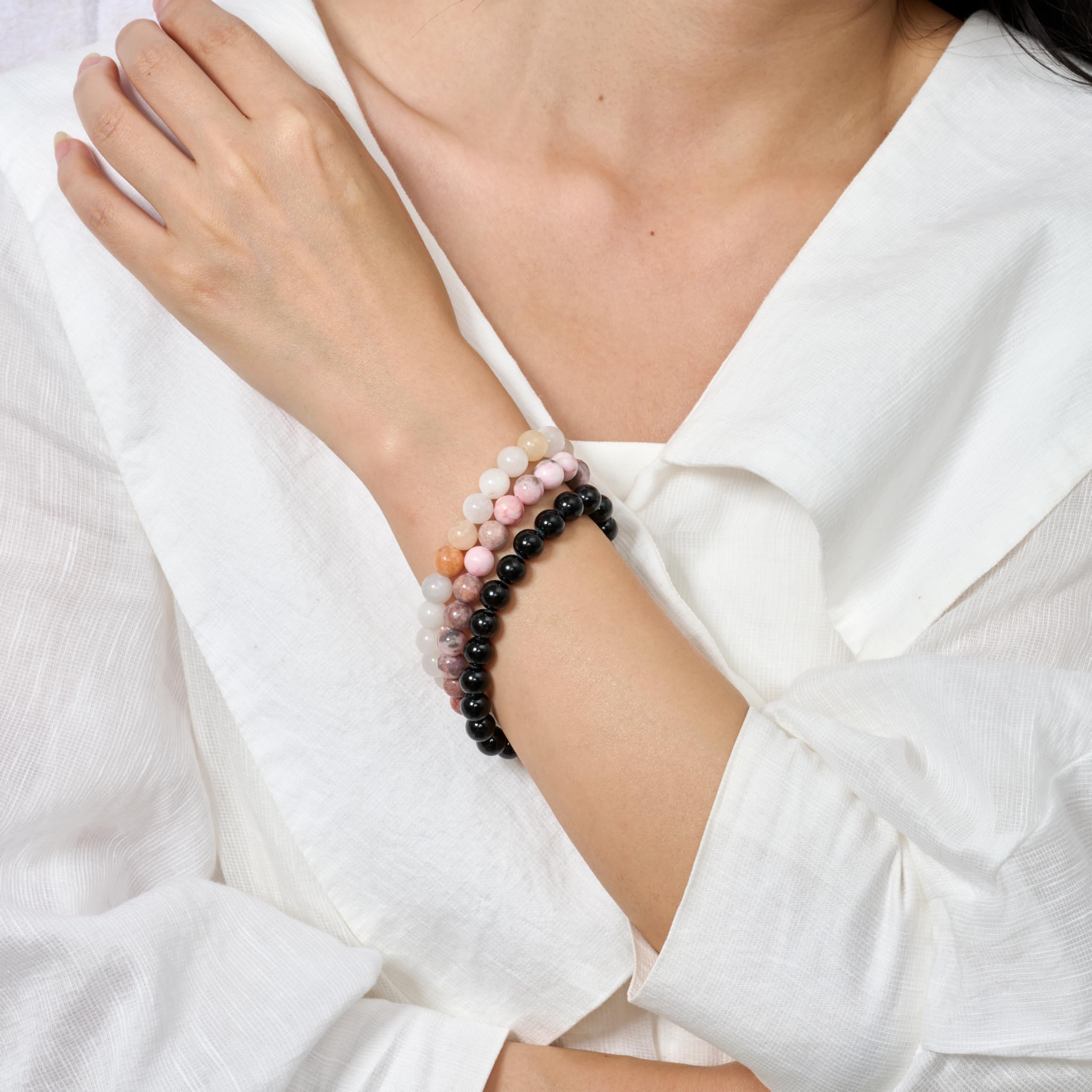 Bivei 3-teiliges Perlenarmband Damen Handgefertigter Naturstein Heilsteine Edelstein Perlen Armband, Yoga, Meditation, Schutz Geschenk