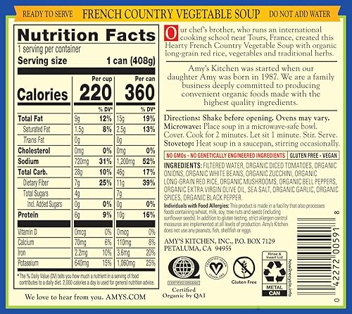 Miniatura 2 de Amys Sopa vegana sin gluten verduras orgánicas abundantes de campo 144 onzas