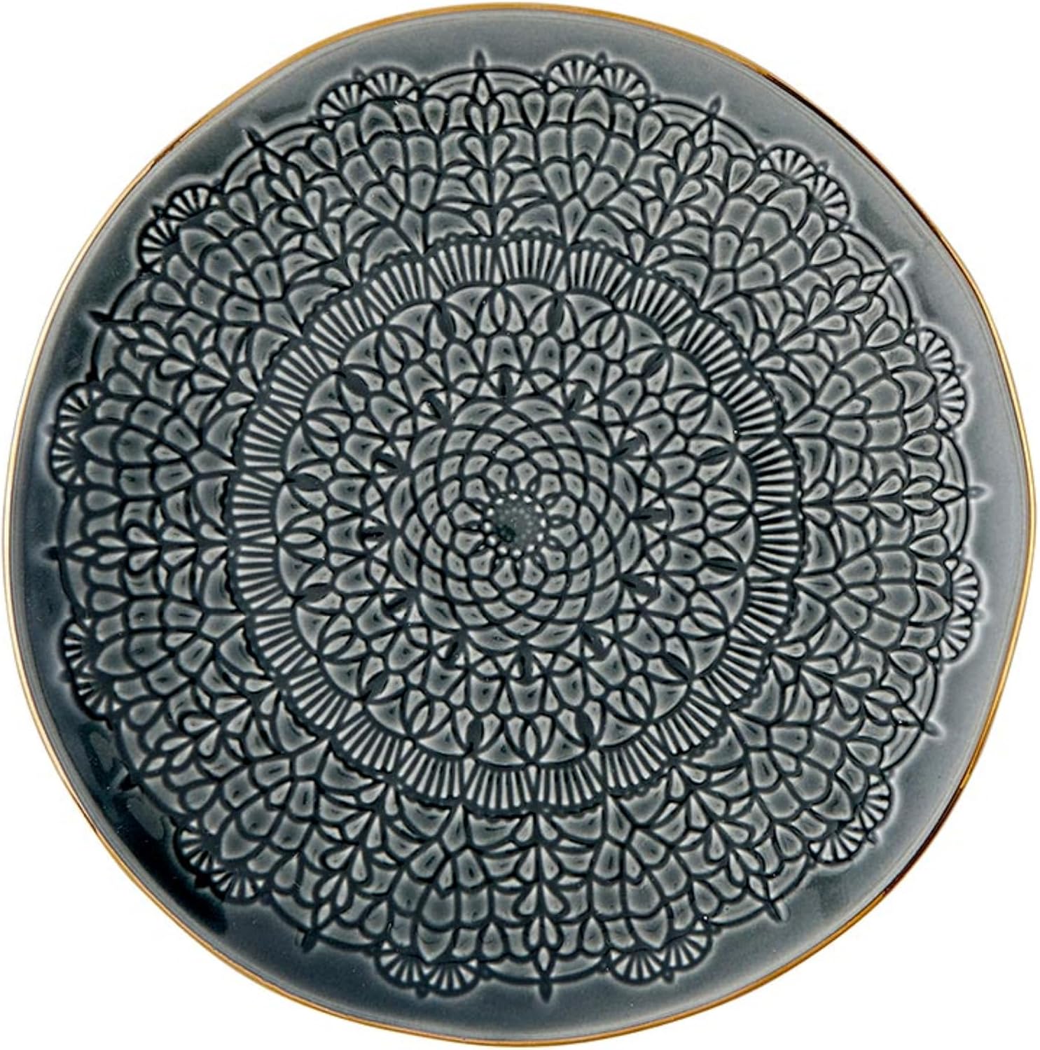 Santa Barbara Design Studio 4-Piece Appetizer Plates Set Gold Rim Stamped Ceramic Dessert Plates, 6" Diameter, Taupe/Grey/Ivory/Moss