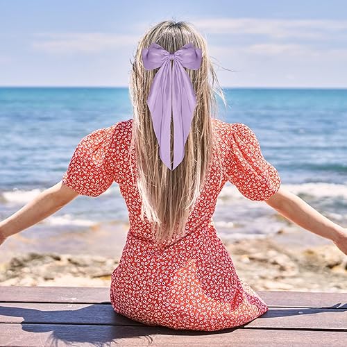 Miniatura 6 de Pasadores de lazo grande, de cola larga, pasadores de pelo de cinta francesa, suave y sedoso, clip de pelo de satén de metal, accesorios de los años