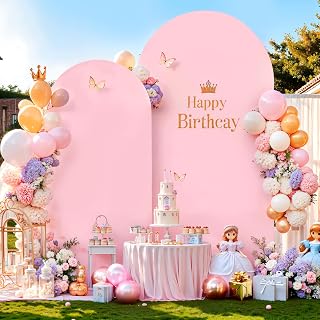 Pink Arch Backdrop Cover 7.2FT 6FT Spandex Arch Covers Stretchy Backdrop Set of 2, Double-Layer Wrinkle Free Wedding Arch Stand Cover Party Backdrop Curtains for Baby Shower Birthday Party Decoration