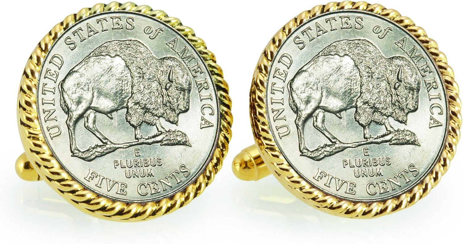 American Coin Treasures 2005 Bison Nickel Rope Bezel Cuff Links