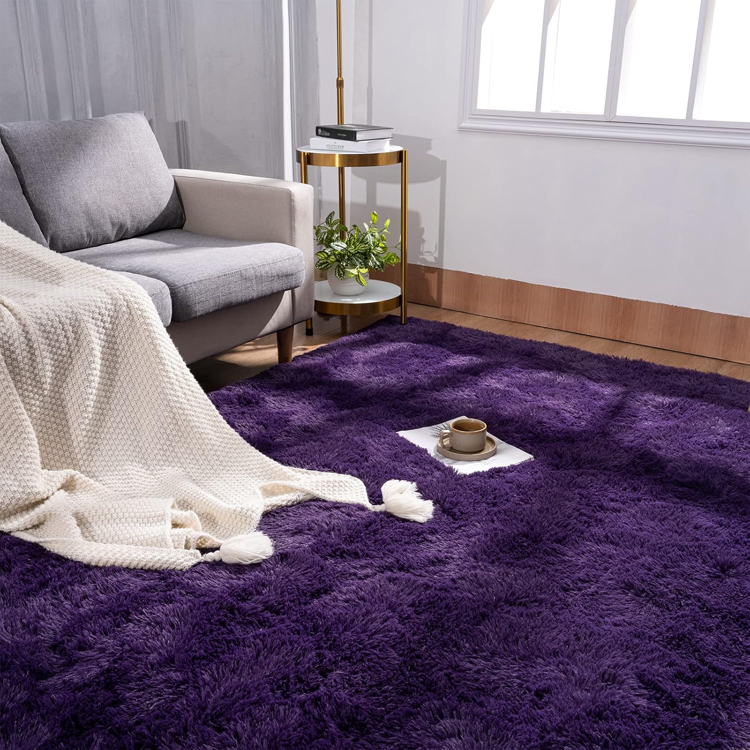 Przemy Dark Purple Area Rug for Bedroom, 4x6 Feet Fluffy Shaggy Rugs for Living Room, Super Soft Fuzzy Carpet Rug for Kids Girls Room Dorm Nursery Indoor Home Decor
