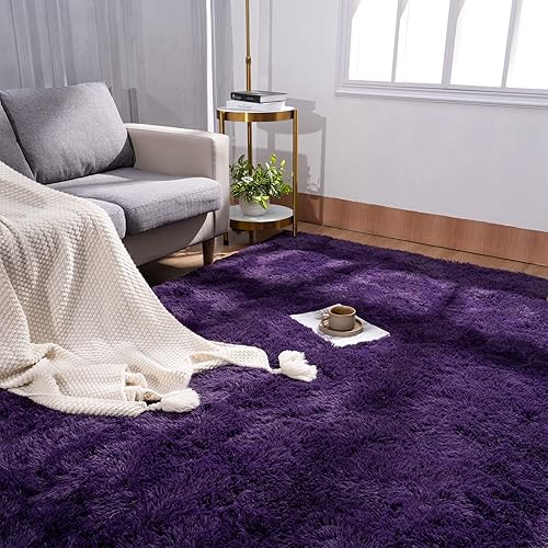 Miniatura 4 de Przemy Alfombra de área de color morado oscuro para dormitorio, 4 x 6 pies, alfombras peludas y esponjosas para sala de estar, alfombra supersuave y