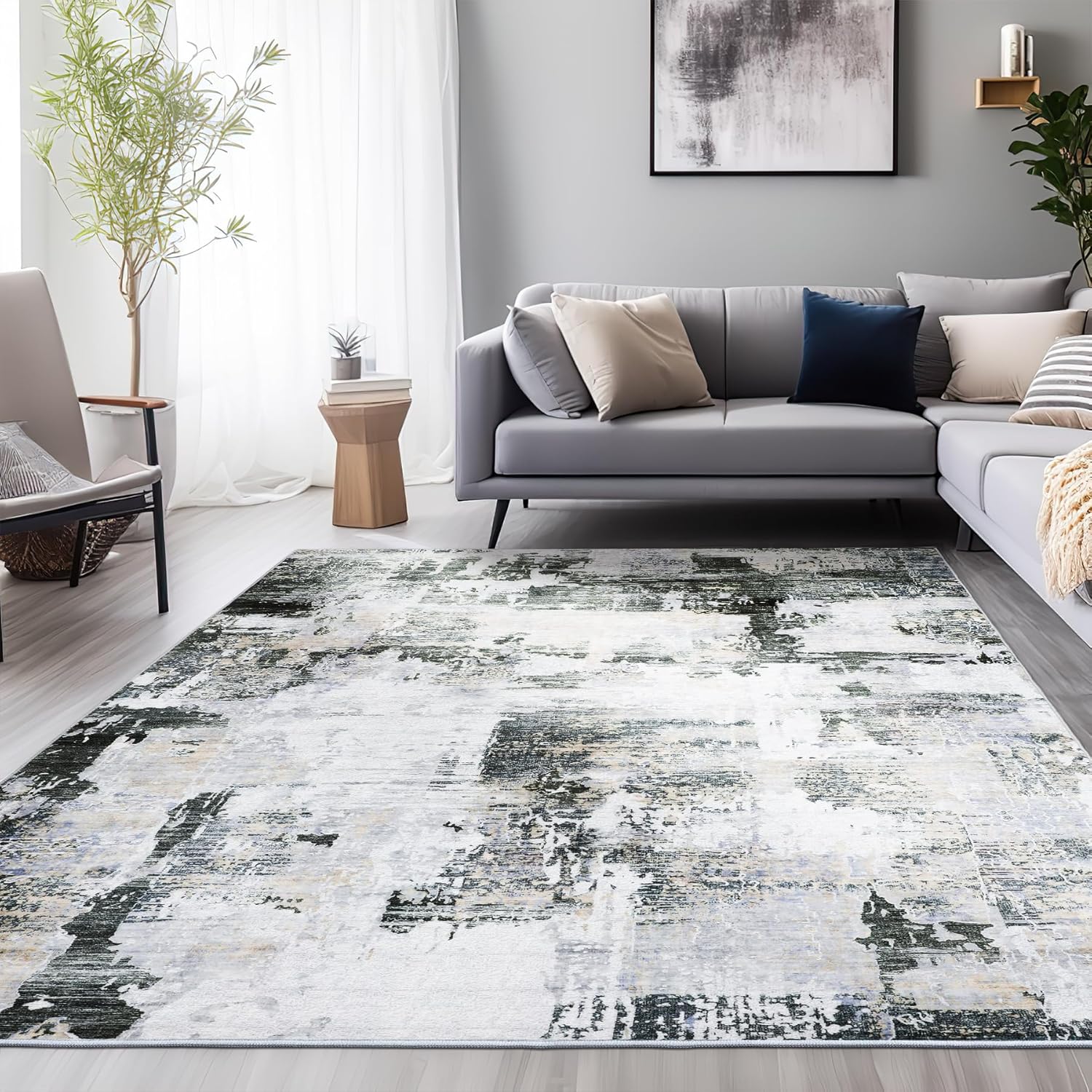 Miukiki 4x6 Rug, Abstract Area Rugs for Living Room, Non Slip Washable Rugs Ultra