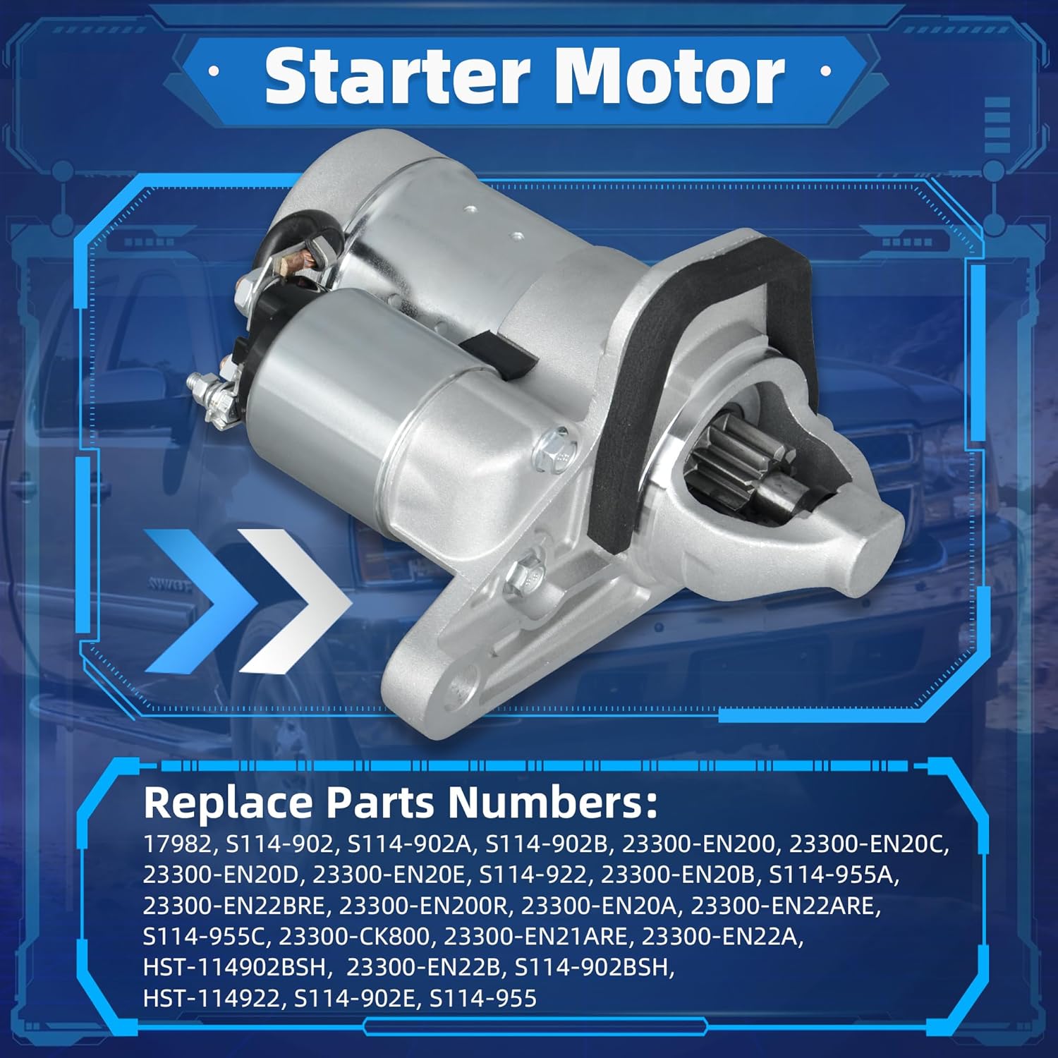 New Starter Motor 17982N Compatible with Nissan Cube 2009-2014, Sentra 2007-2019, NV200 2013-2021, Juke, Versa, Chevrolet City Express L4 1.6L 1.8L 2.0L Replace OE S114-955A 23300-EN200