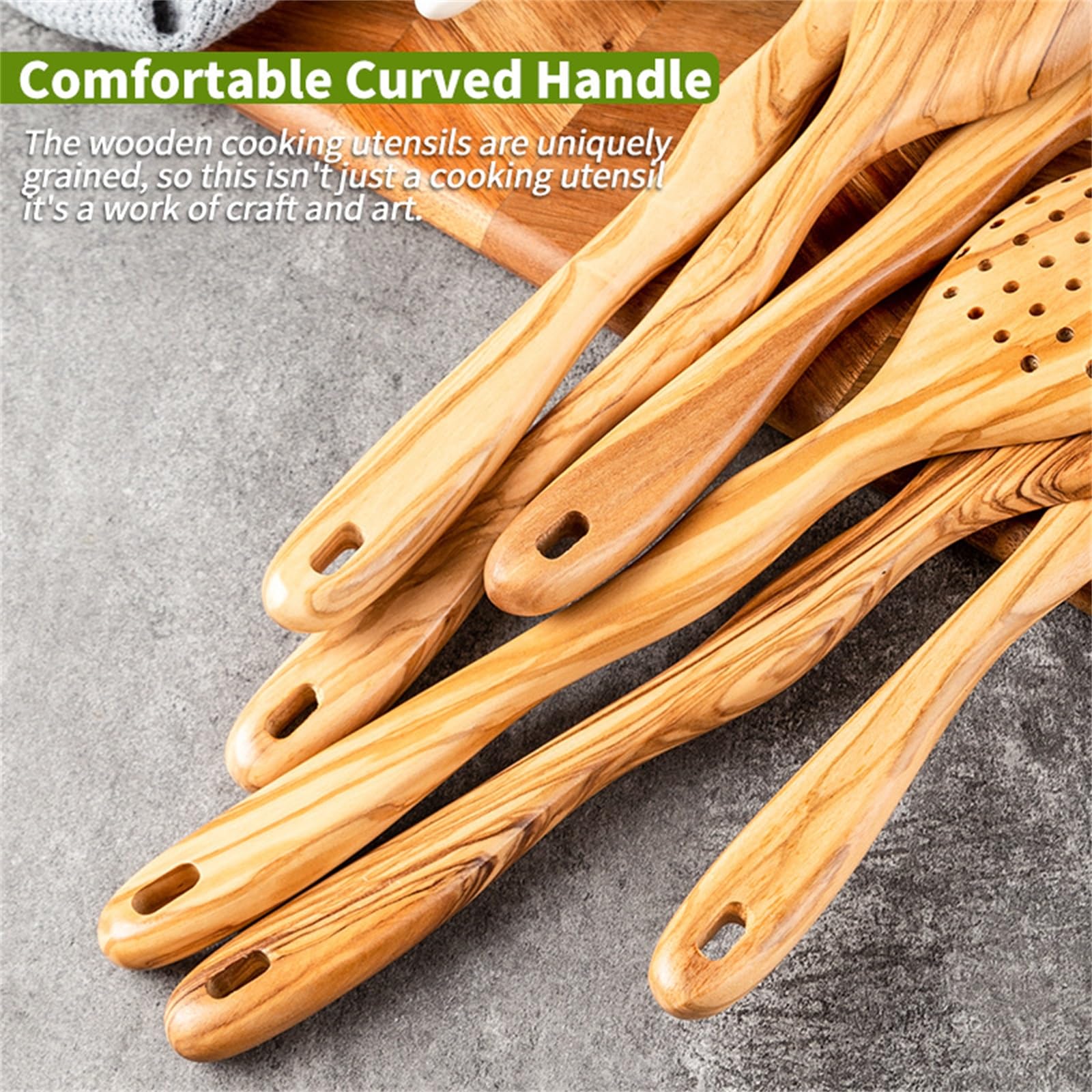 Pala de Madera para Cocina Juego de seis piezas Espátula for saltear Cuchara for sopa for sartén para Cocinar Utensilios de Cocina