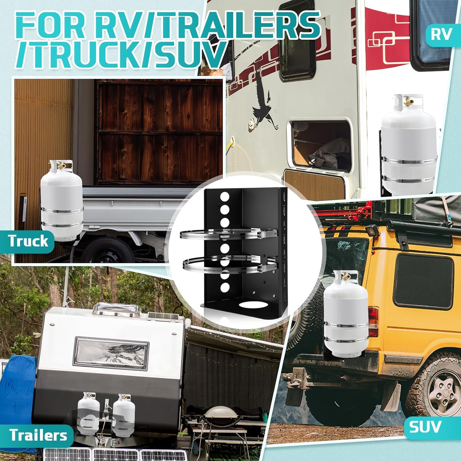 Hicarer 30&40 lb Propane Tank Mounting Bracket Heavy Duty Propane Tank Holder with Strap for Car Rv Trailers Truck Overland Vehicles and Boat