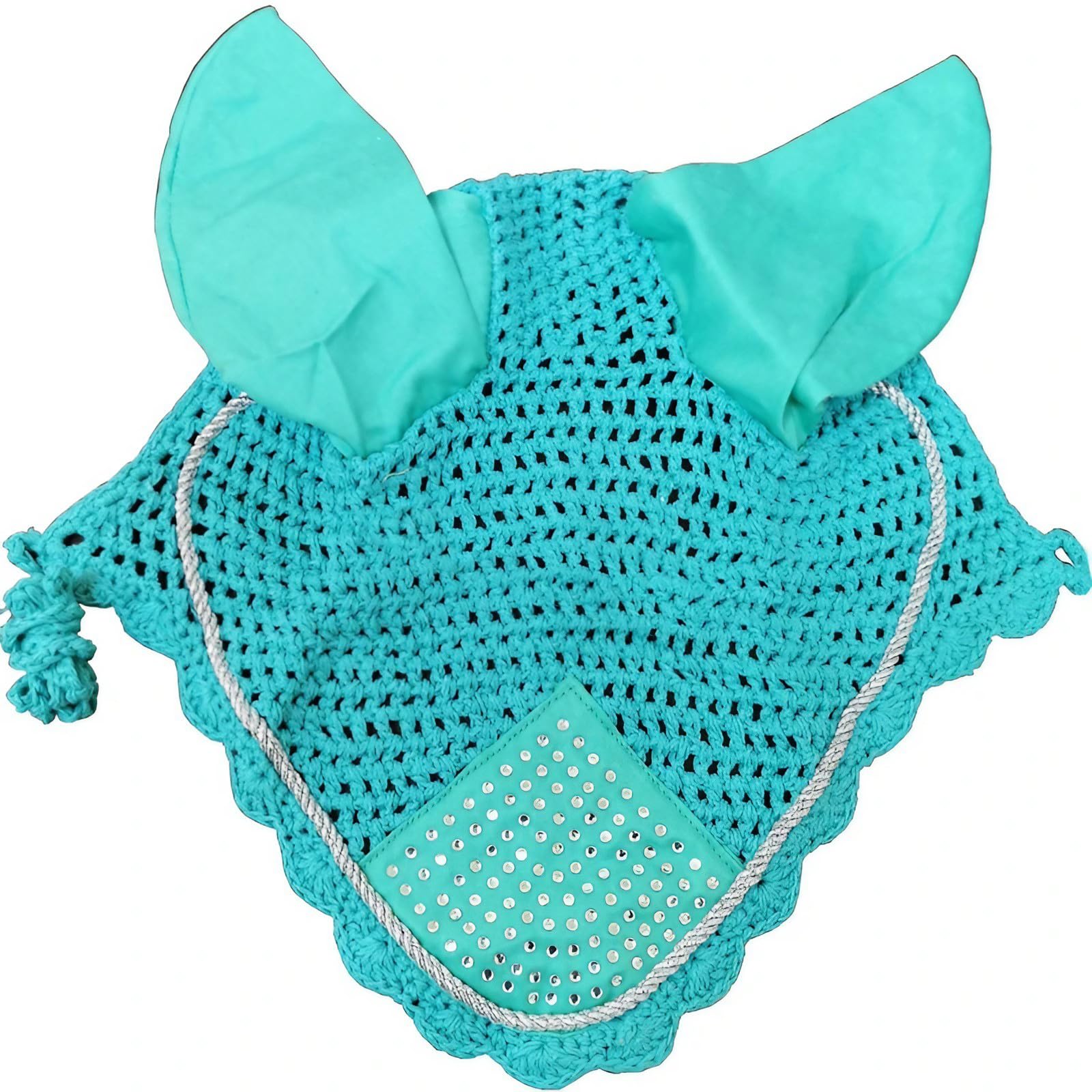 EnweMahi Cotton Knit Horse Ear Bonnet, Manual Ear Bonnet for Horses, Comfortable and Breathable, Dressage Competition, Horse Tack Supplies Blue-Green Diamond