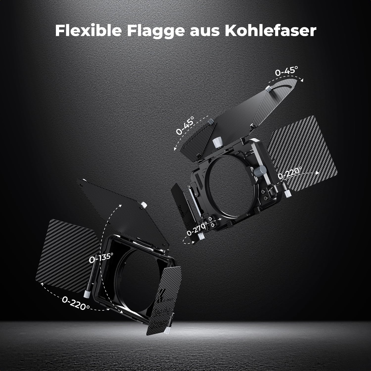 K&F CONCEPT Nano-X Pro Mini Matte Box mit Karbonfaser-Flaggen-Seitenklappe oben, mit 10,2 x 14,6 cm quadratischen Filterschalen und 67/72/77/82/95 mm Objektivadapterringen für spiegellose DSLR-Kameras