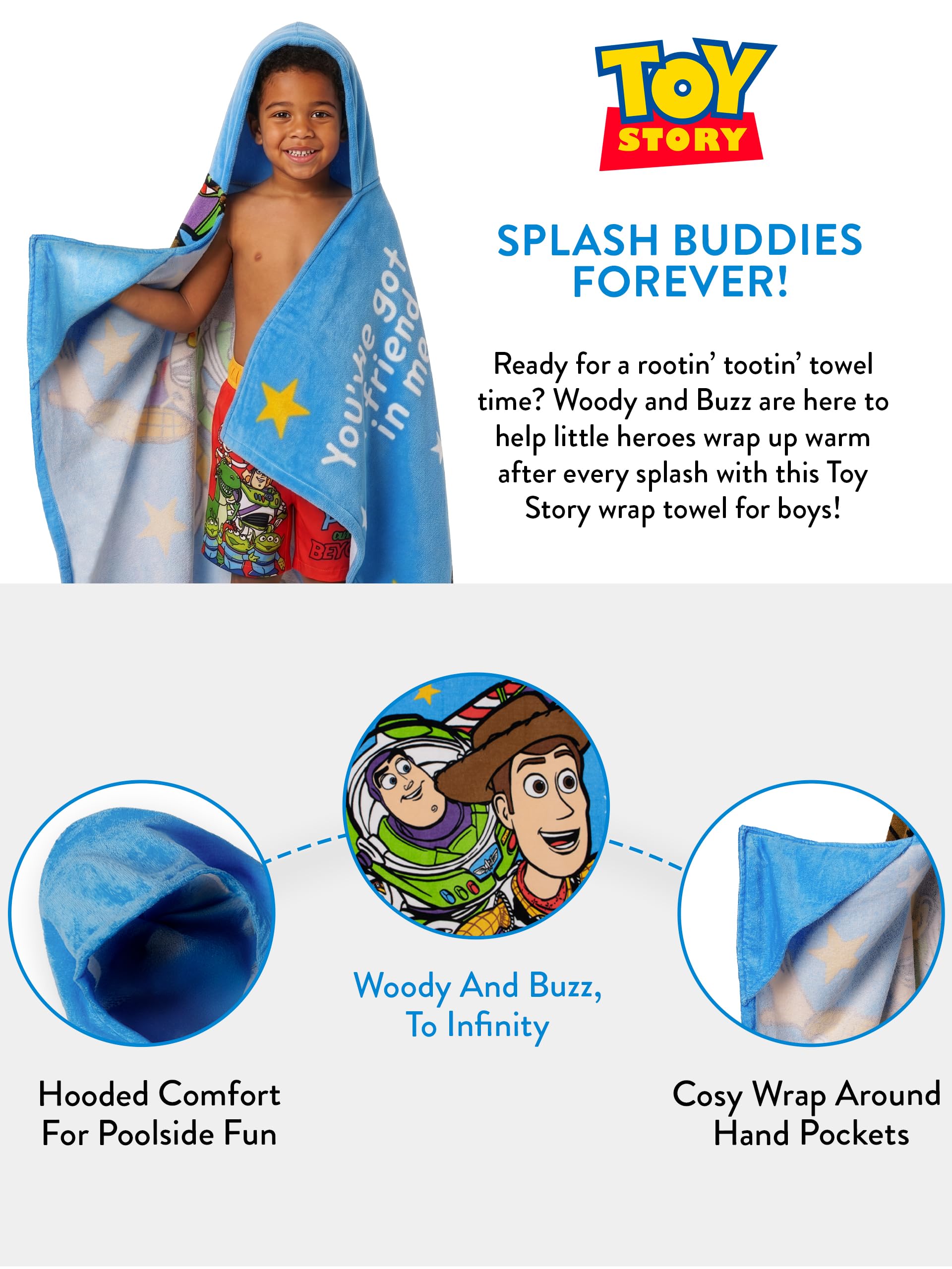 Disney Toy Story Poncho Mare Bambino, Asciugamani Bambini Asciugamano Da Bagno Woody Buzz Lightyear Telo Mare Cotone, One Size