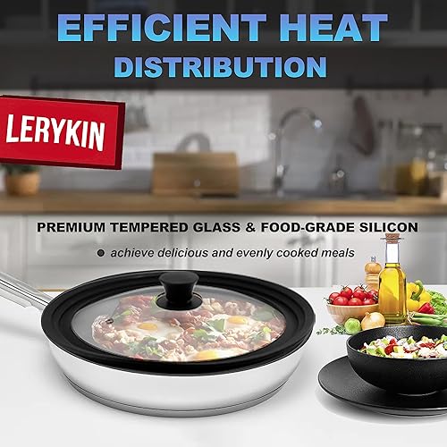 Miniatura 4 de Tapa de vidrio templado Lerykin - Tapa universal con borde de silicona resistente al calor para ollas, sartenes y cacerolas - Tapa de reemplazo para