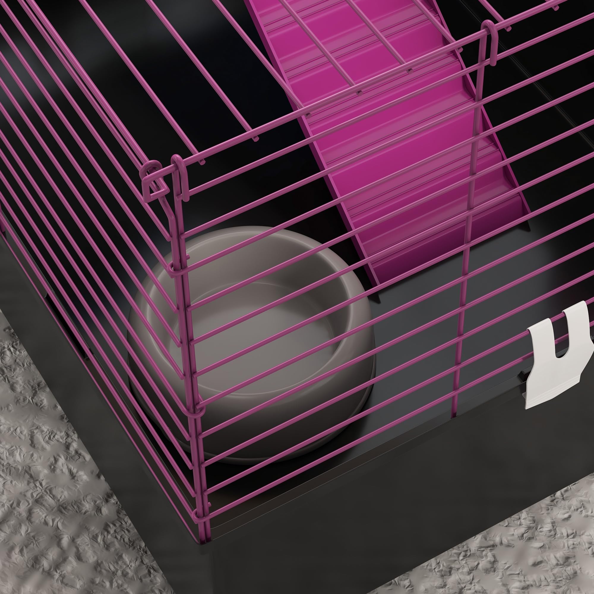 PawHut Meerschweinchenkäfig für Chinchillas Kaninchen mit Rampe 71x46x47cm schwarz | Kleintierkäfig, Schale, Wasserflasche