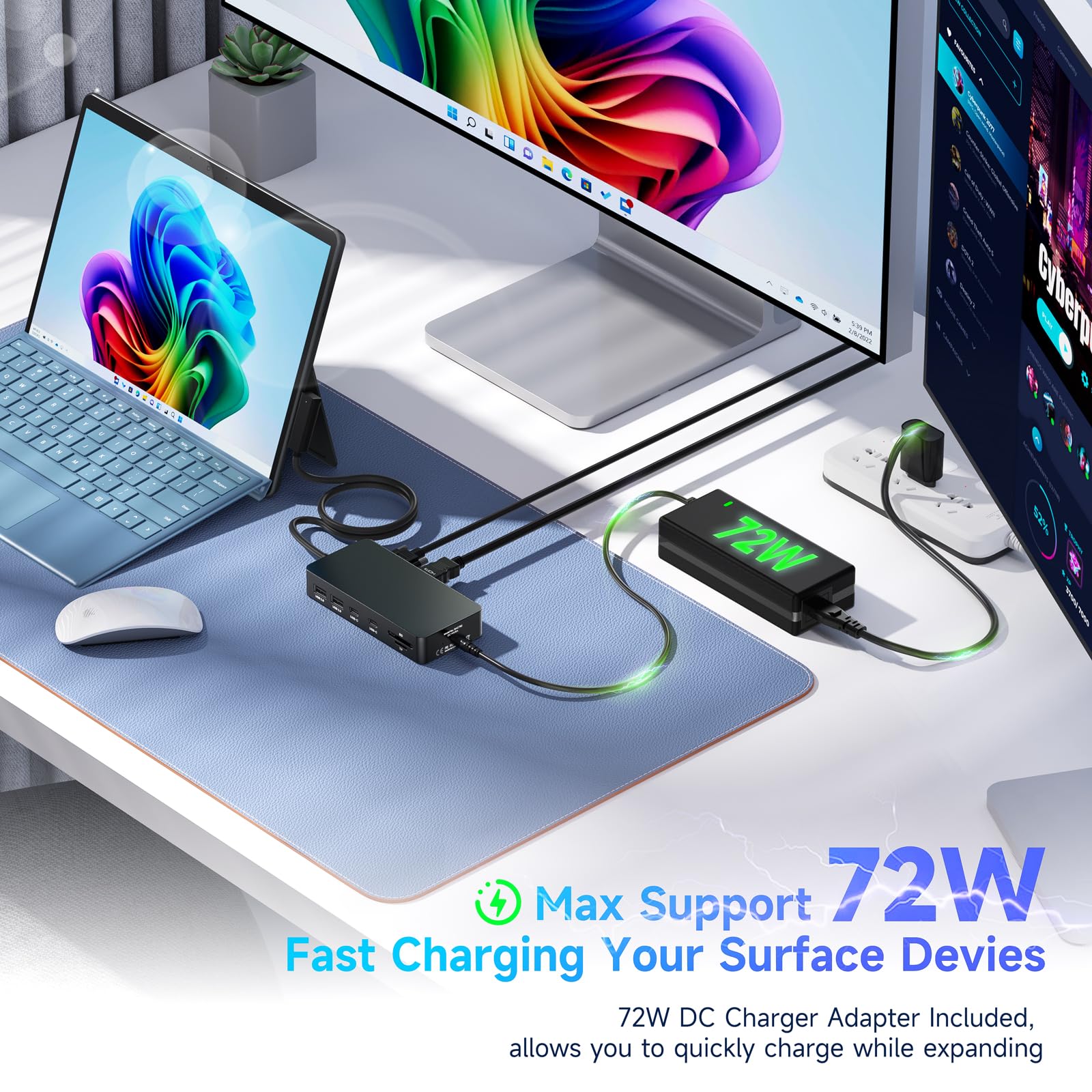 Surface Dock 11 in 1 Surface Docking Station Hub Doppio Display 4K HDMI+VGA per Surface Pro 11/10/9/8/X/7/6/5/4/3, Surface Laptop 7/6/5/4/3/2/1, Surface Laptop Go 3/2/1, Surface Book