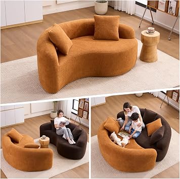 Luxury Modern Chenille Sectional Sofa, Tai Chi Curved Compression Couch, Boucle Cozy Soft Loveseat for Living Room Apartment Office Orange