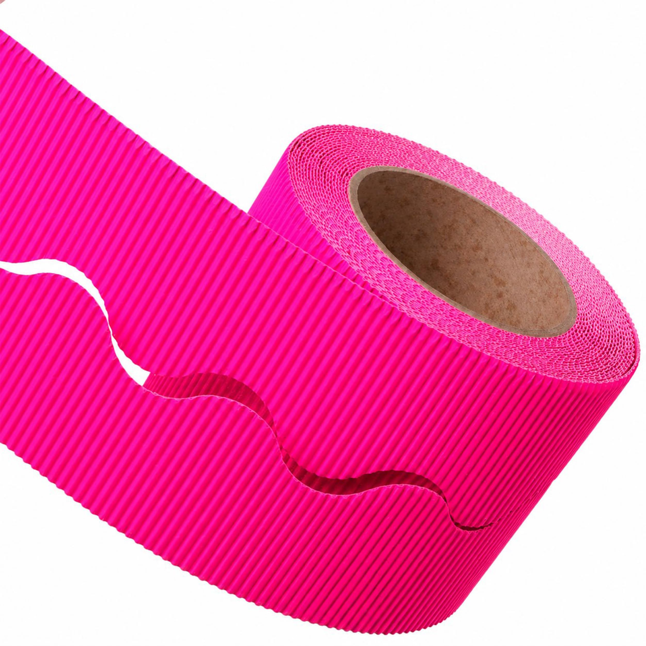 PAPERCUTZ Corrugated Border Roll (5.7cm x 15 metre), School Display Borders for Classrooms Decoration, Fade Resistant Scalloped Edge Border Roll for Bulletin Boards (Neon Pink)