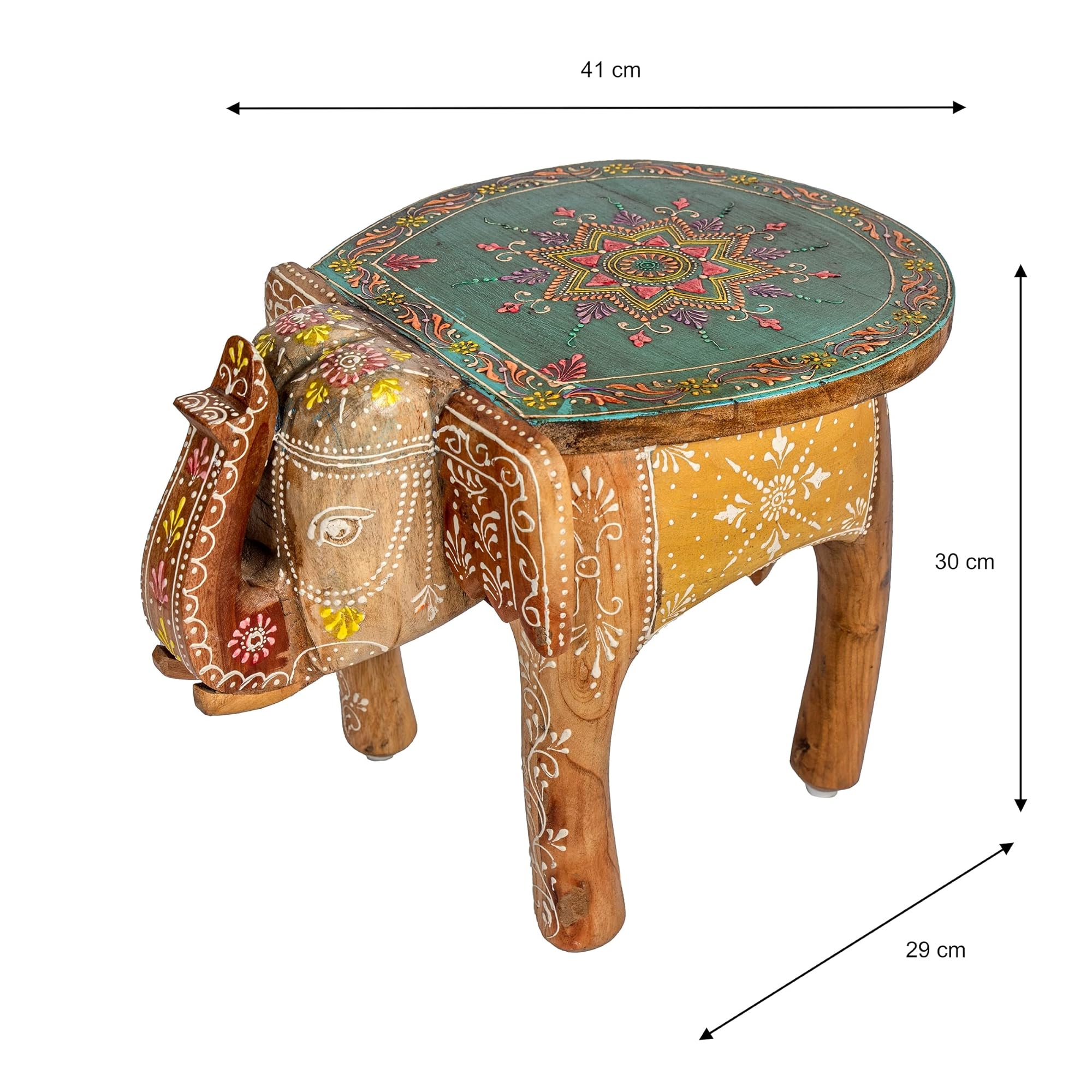 Gall&Zick Taburete decorativo oriental pintado a mano en madera de mango con diseño de elefante mandala compacto (30×28×40 cm) - Ideal para salón y plantas