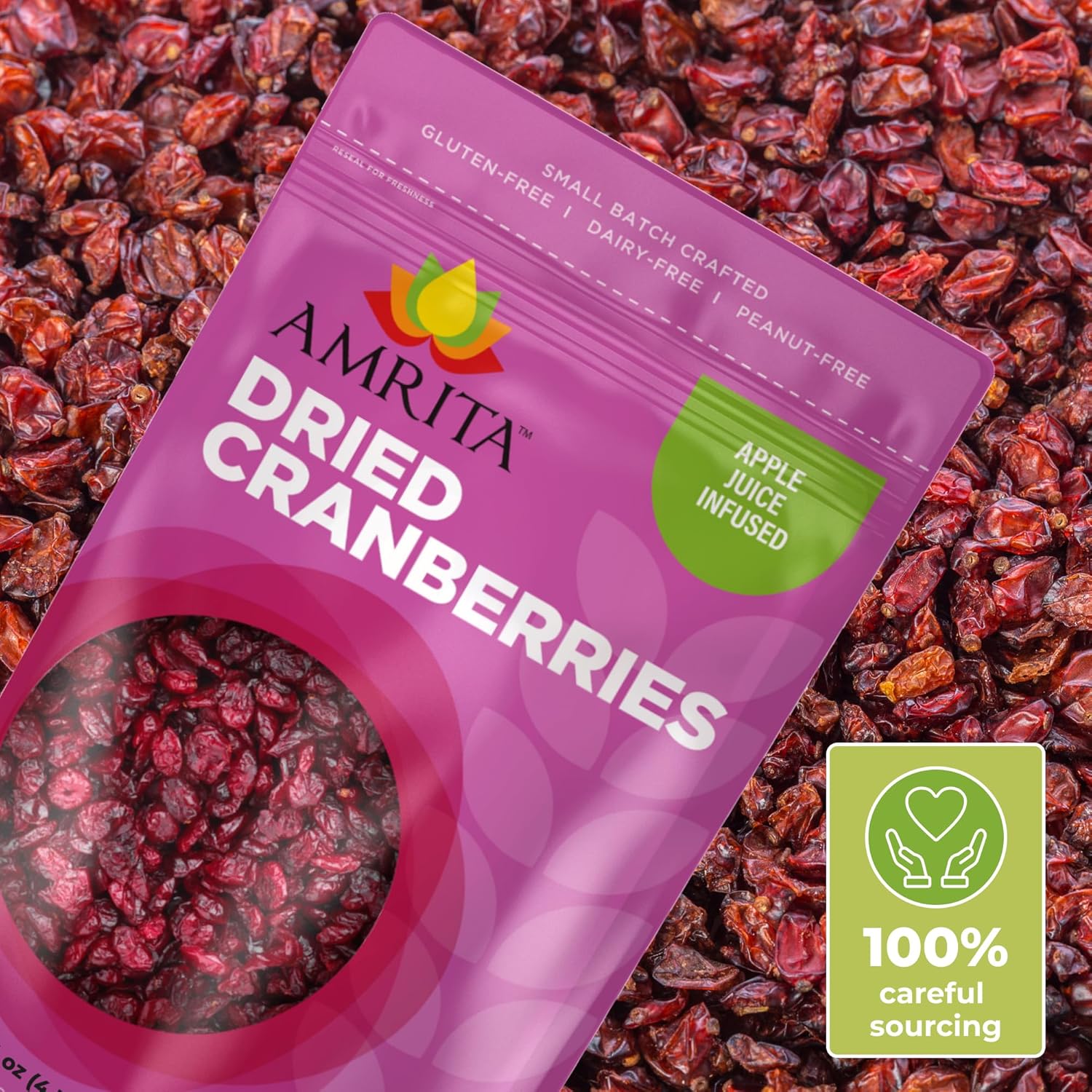 Amrita Dried Cranberries 2 lb | Sweetened with Apple Juice, Unsulfured, Gluten Free, non-GMO, No Preservatives | Packed Fresh in Resealable Bags | Fruit Snacks, Salads, Baking