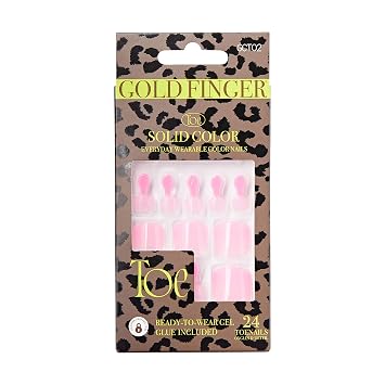 GoldFinger Press On Toenails RegularFit Full Cover Light Pink Color, Squoval Shape, Long Lasting Nail Glue Included, Glue On Toe Nails Colored for Beach, Vacation, Special Occasion