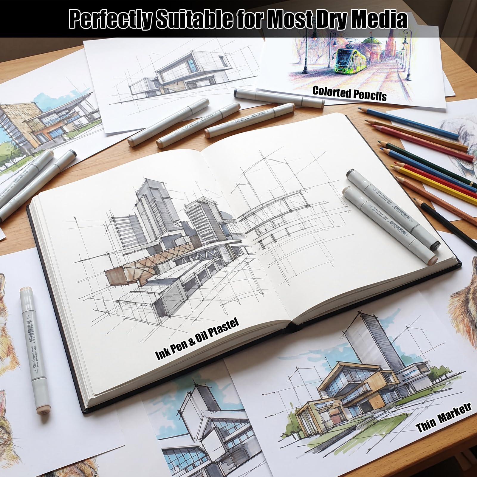 Libro da disegno con copertina rigida, 180 g/m², 160 pagine/80 fogli, blocco per schizzi, 21,5 x 28,5 cm, materiale artistico per adolescenti, adulti, artisti