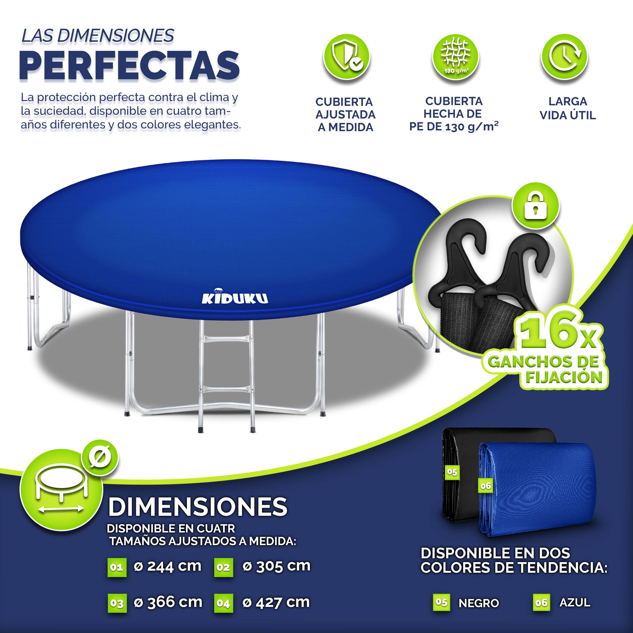 KIDUKU Funda Protectora para Cama Elástica 244-427 cm | Cubierta de Protección para Trampolín | Impermeable, Anti-Desgarros y Resistente a Rayos UVA