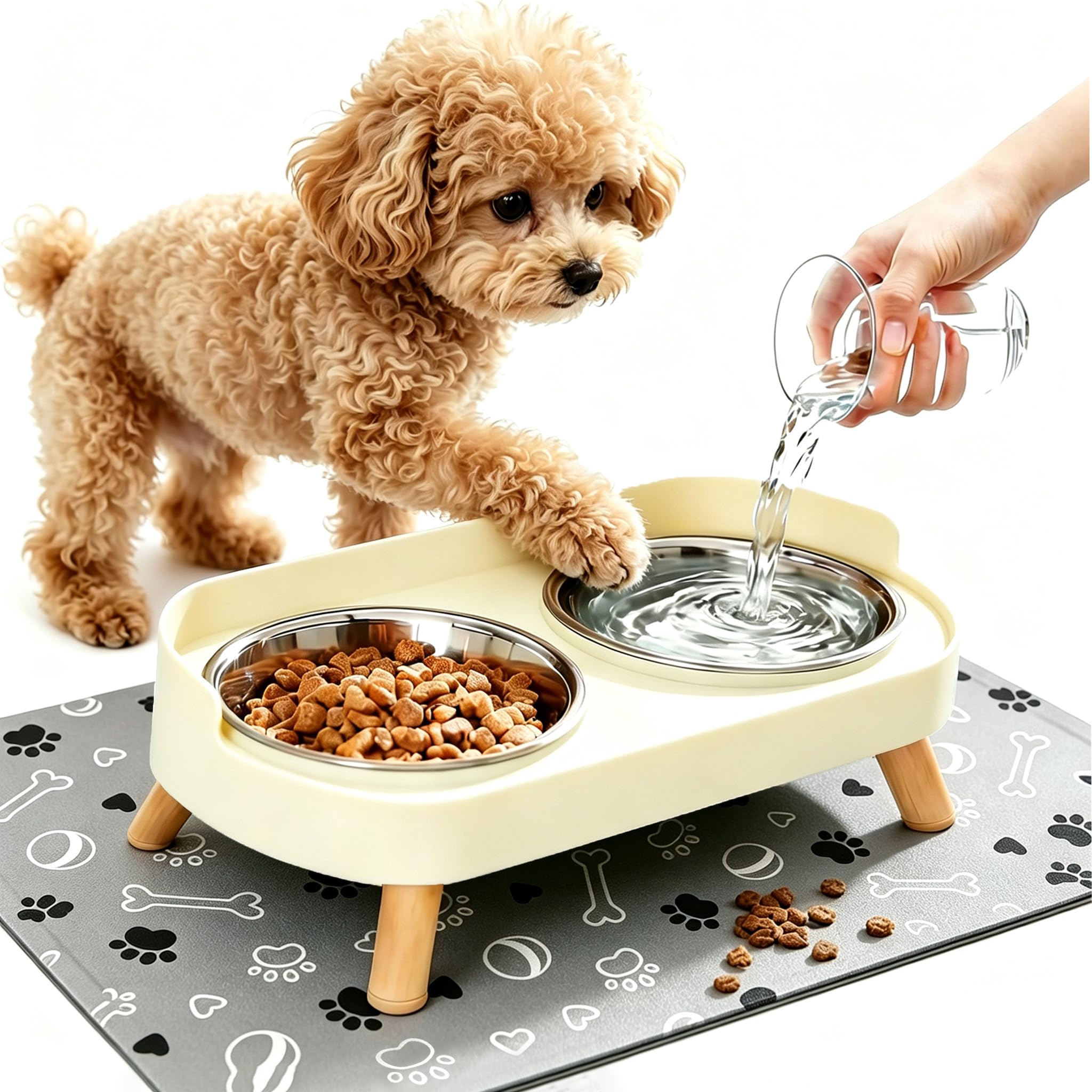 Erhöhte Hundenäpfe mit Matte, 2 Edelstahl für kleine Hunde unter 11,3 kg