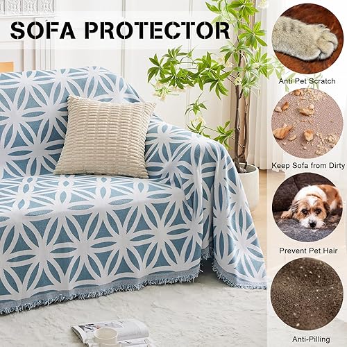 Miniatura 4 de LOMAO Funda de sofá para sofá modular de 3 cojines, funda de sofá en forma de L con borlas, protector de sofá de felpilla lavable y reversible para